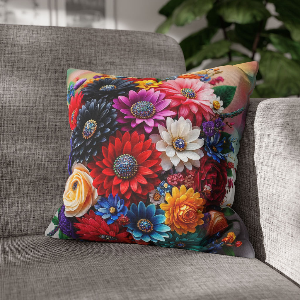 Colourful Bouquet (with diamonds) - Polyester Square Pillowcase