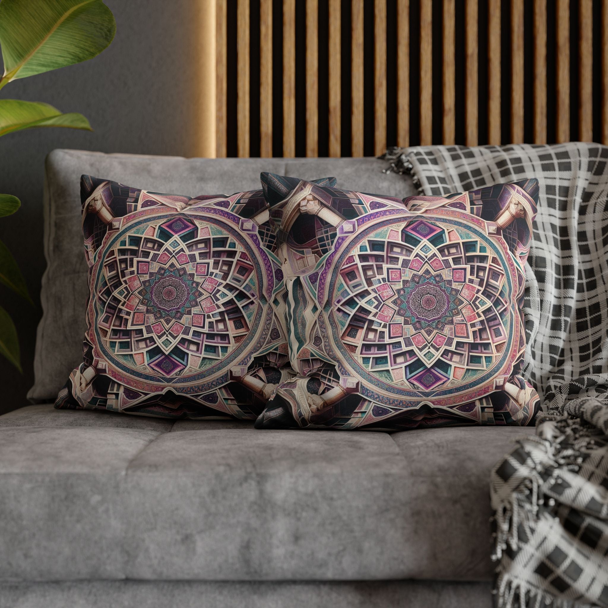 Persian art, grey-pink - Polyester Square Pillowcase