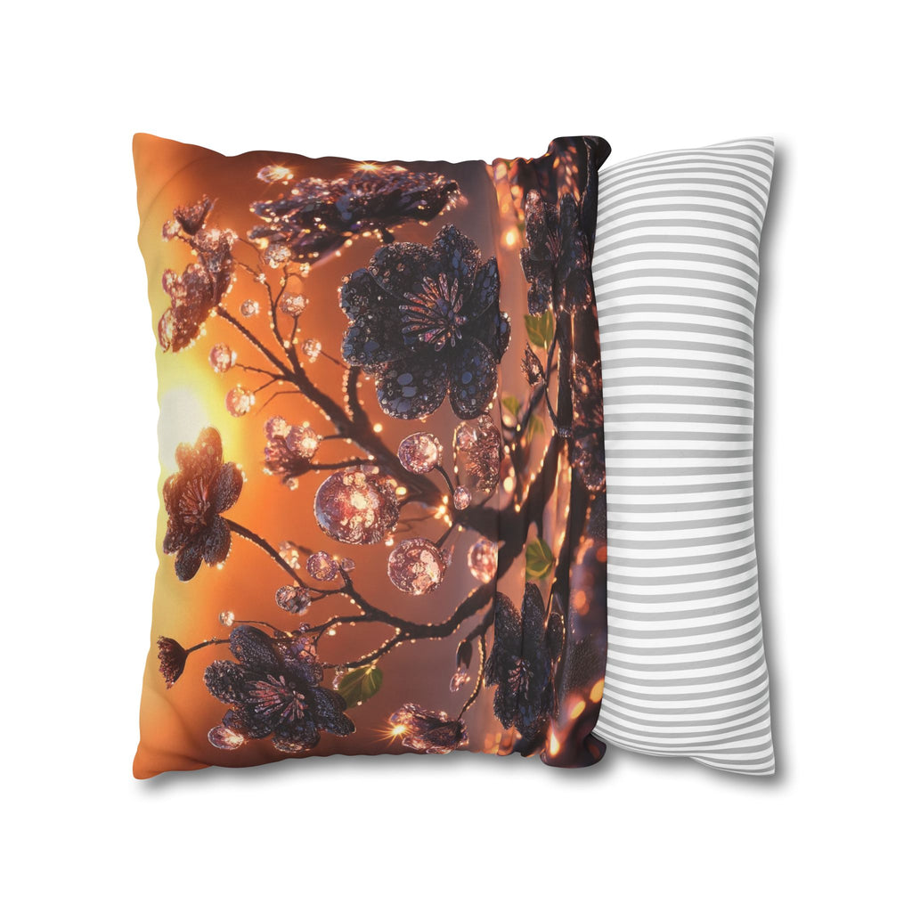 Black diamond flowers (in sunset) - Suede Square Pillowcase