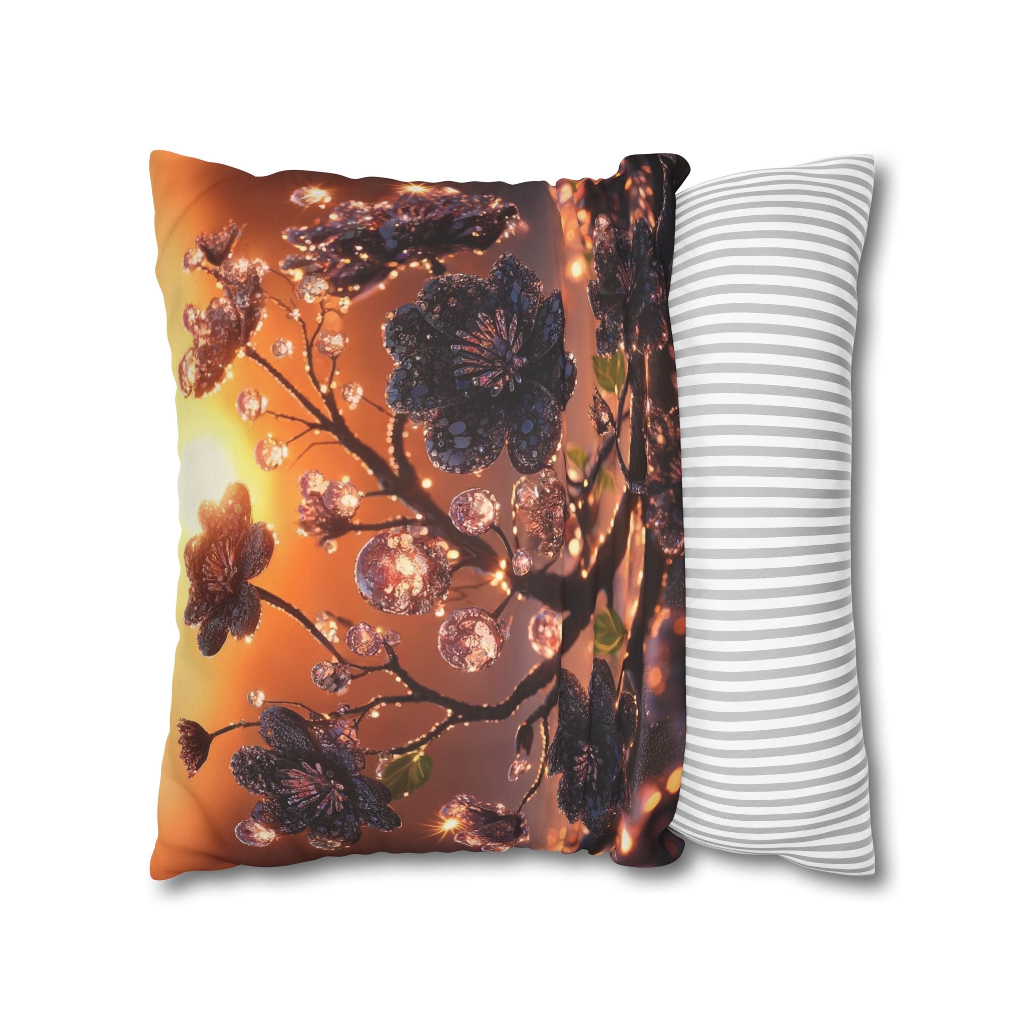 Black diamond flowers (in sunset) - Suede Square Pillowcase