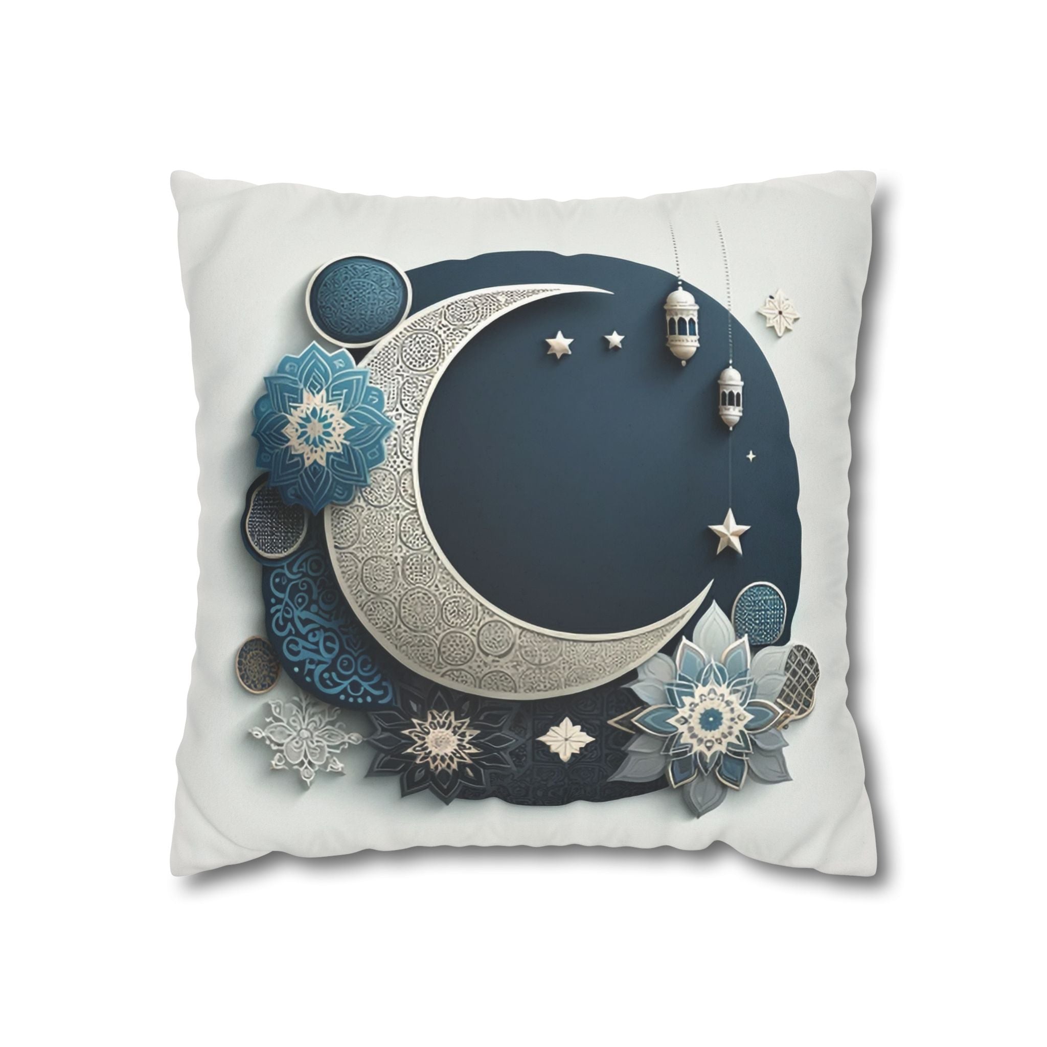 Islamic Art (large silver moon) - Suede Square Pillowcase