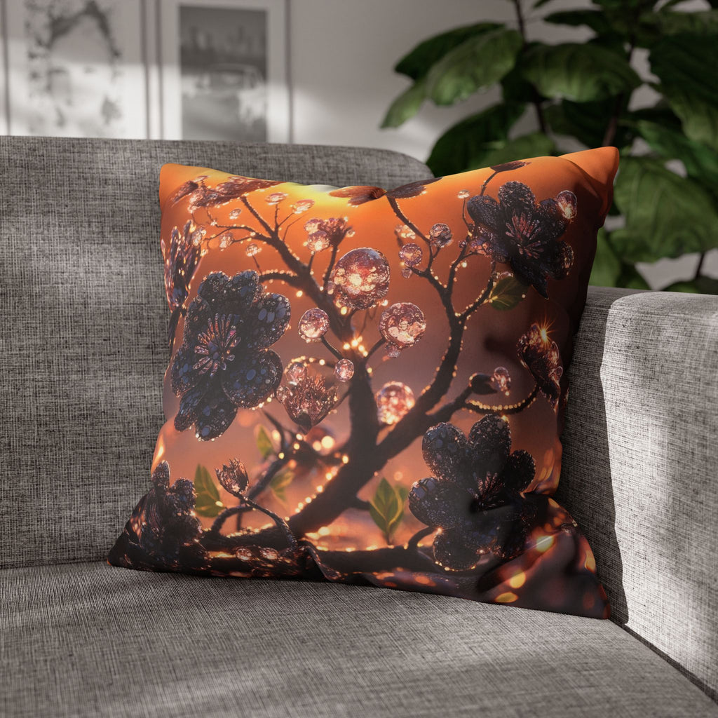 Black diamond flowers (in sunset) - Suede Square Pillowcase