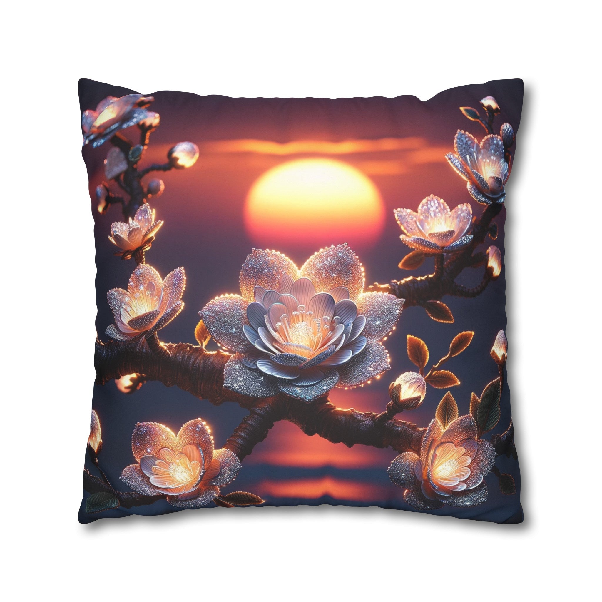 White, diamond flowers in the night - Suede Square Pillowcase