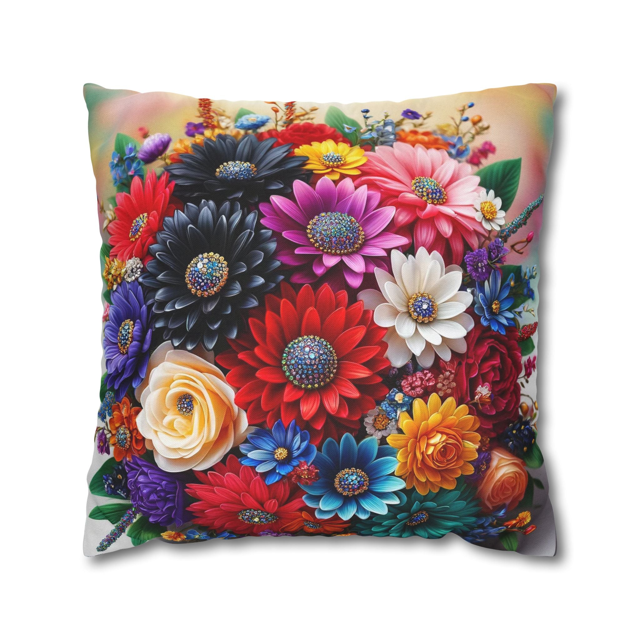 Colourful Bouquet (with diamonds) - Polyester Square Pillowcase