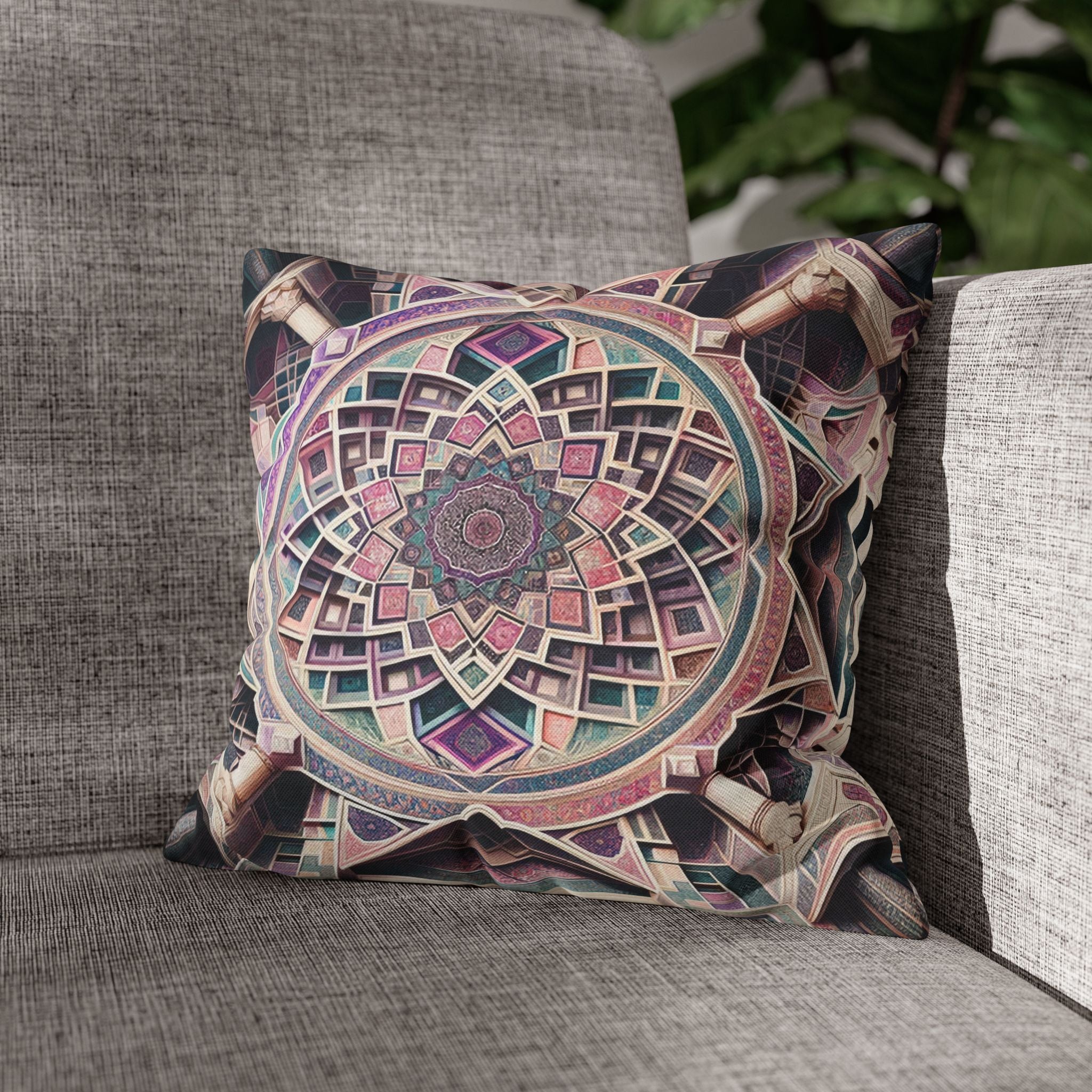 Persian art, grey-pink - Polyester Square Pillowcase