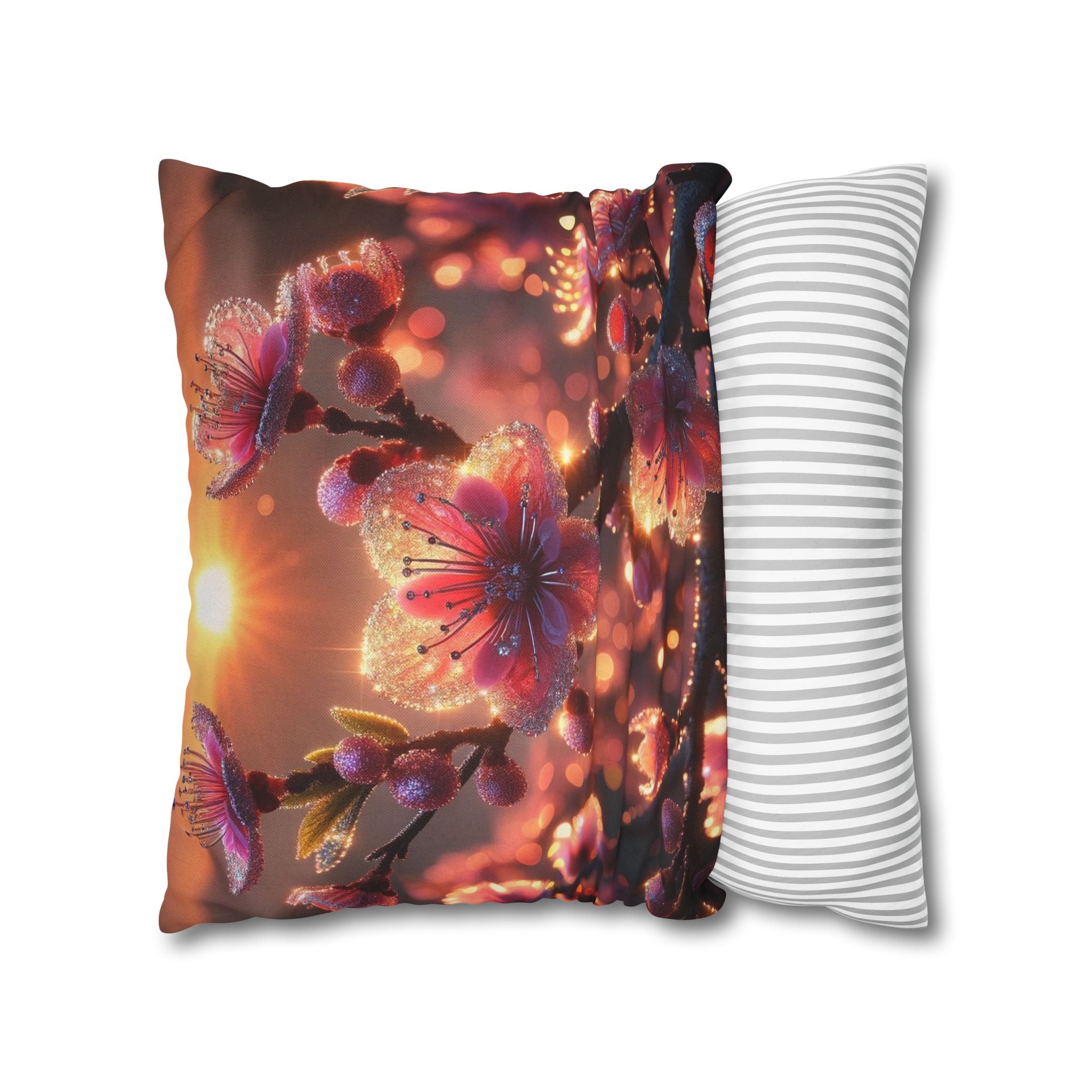Pink flowers in sunset - Polyester Square Pillowcase