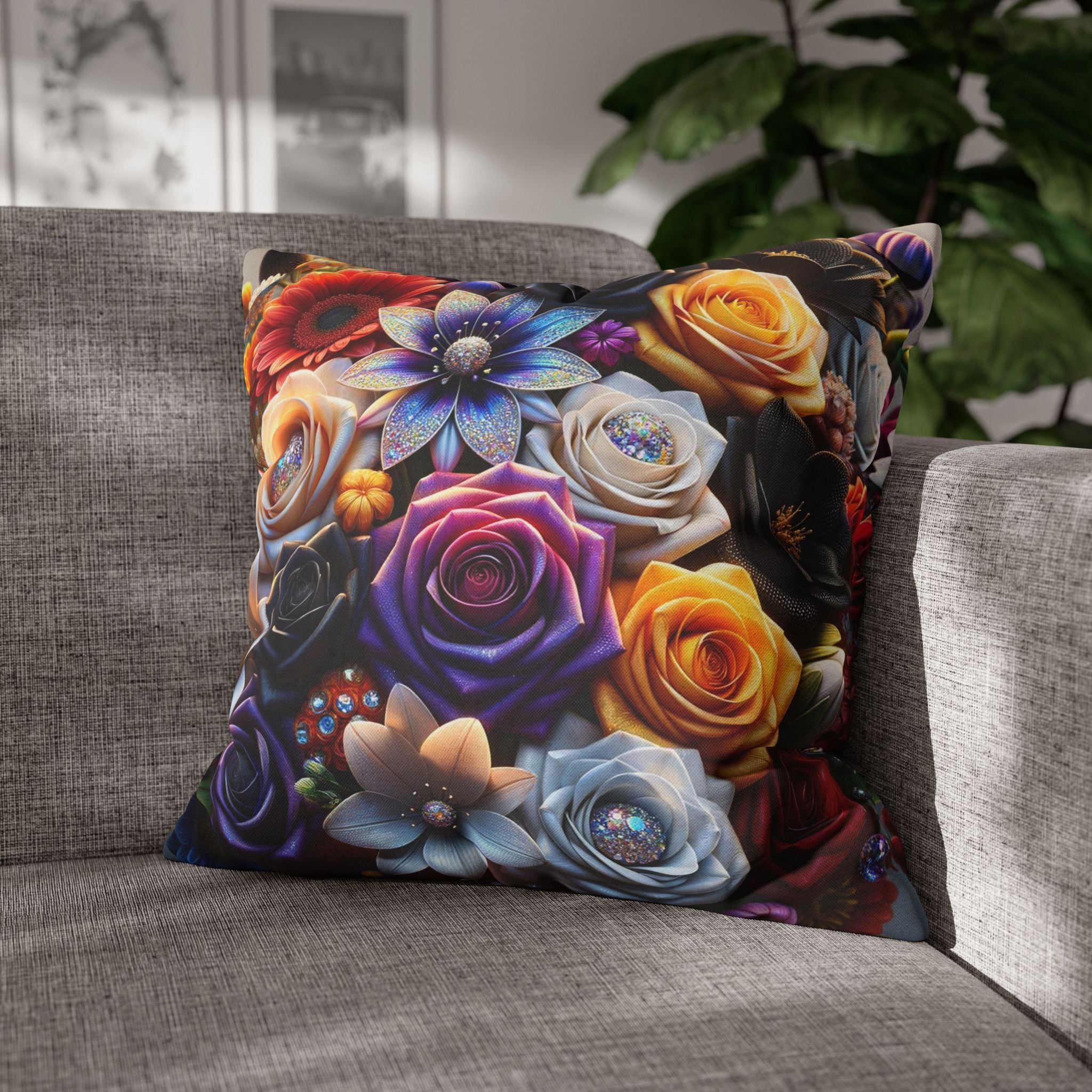 Colourful Bouquet (big flowers) - Polyester Square Pillowcase