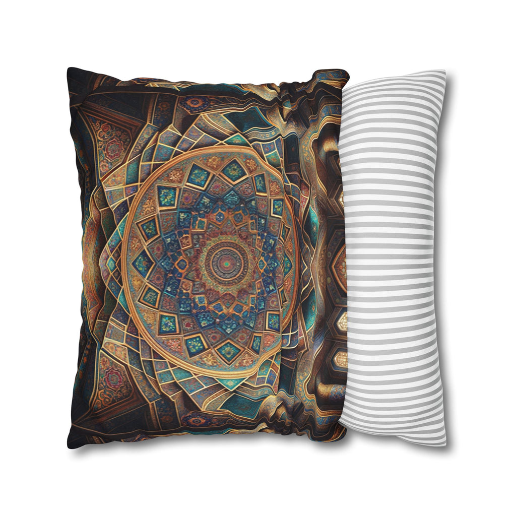 Persian art, brown-blue - Polyester Square Pillowcase