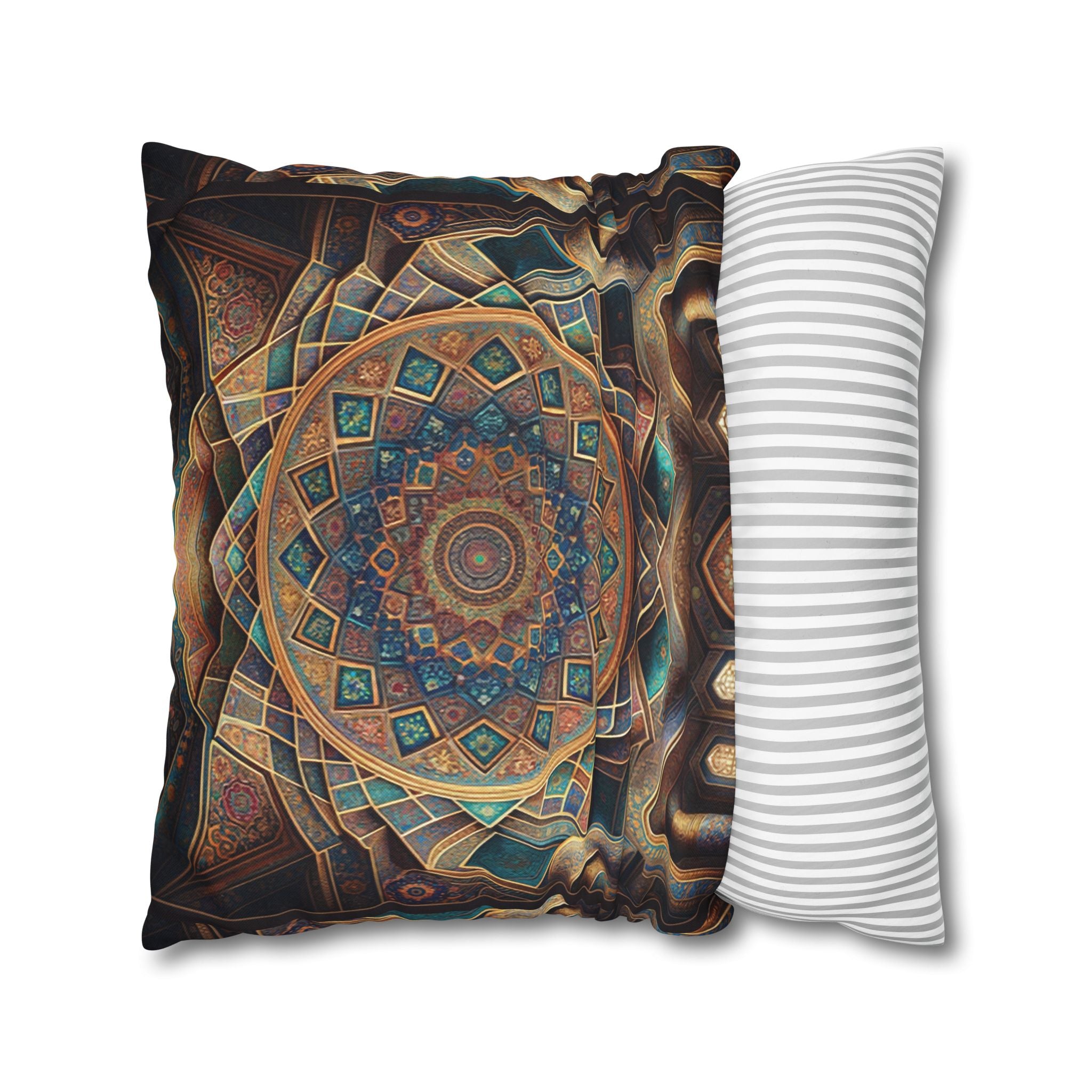 Persian art, brown-blue - Polyester Square Pillowcase