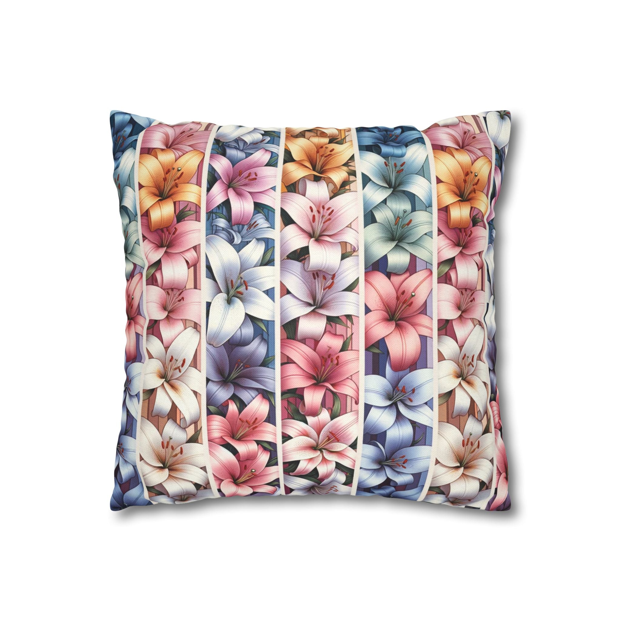Pastel coloured Lilies in columns - Polyester Square Pillowcase