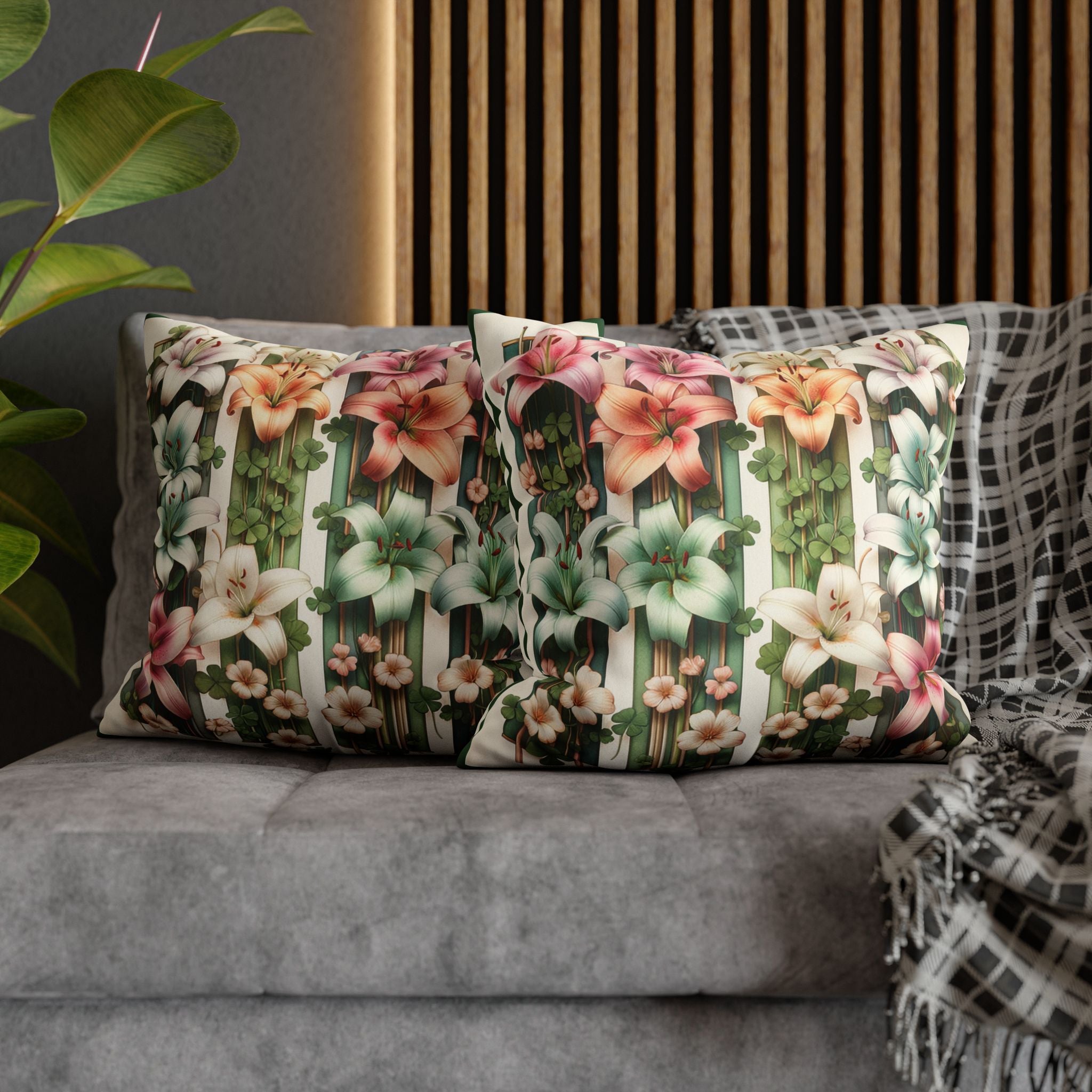 Lilies on a wall - Suede Square Pillowcase