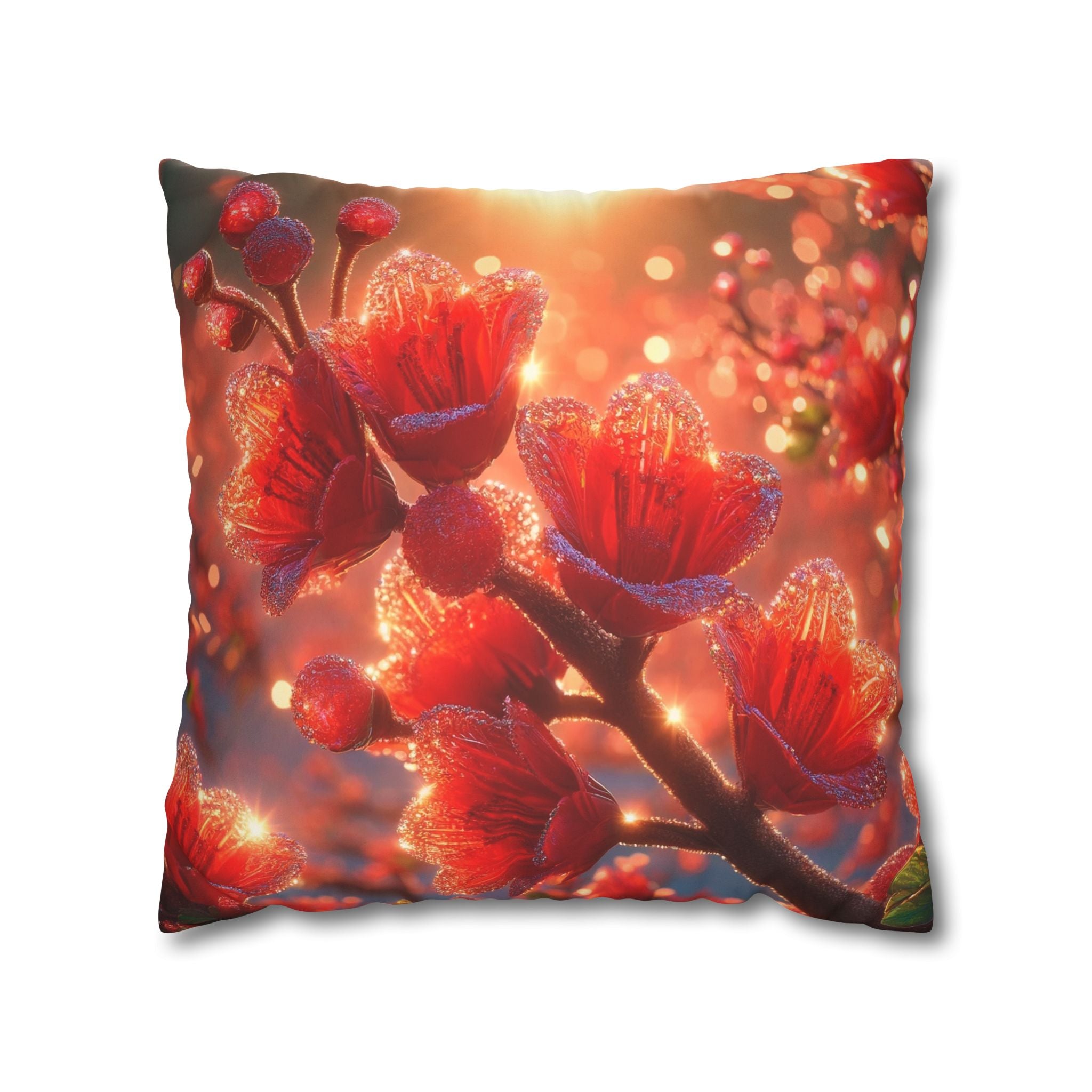 Red diamond flowers (in sunset) - Suede Square Pillowcase