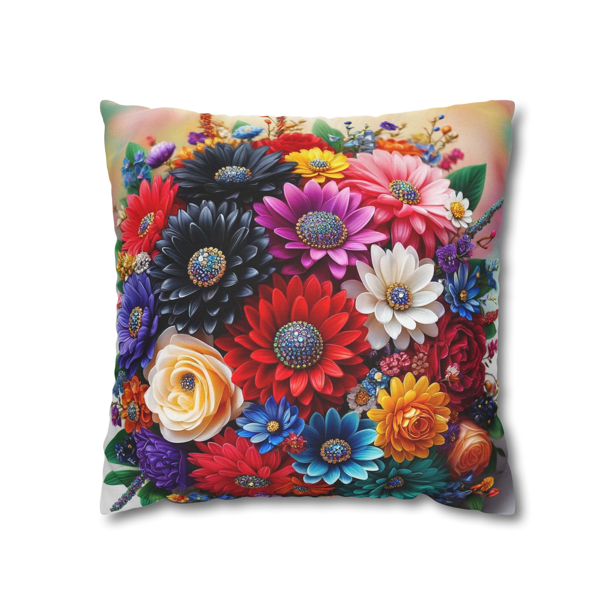 Colourful Bouquet (with diamonds) - Polyester Square Pillowcase
