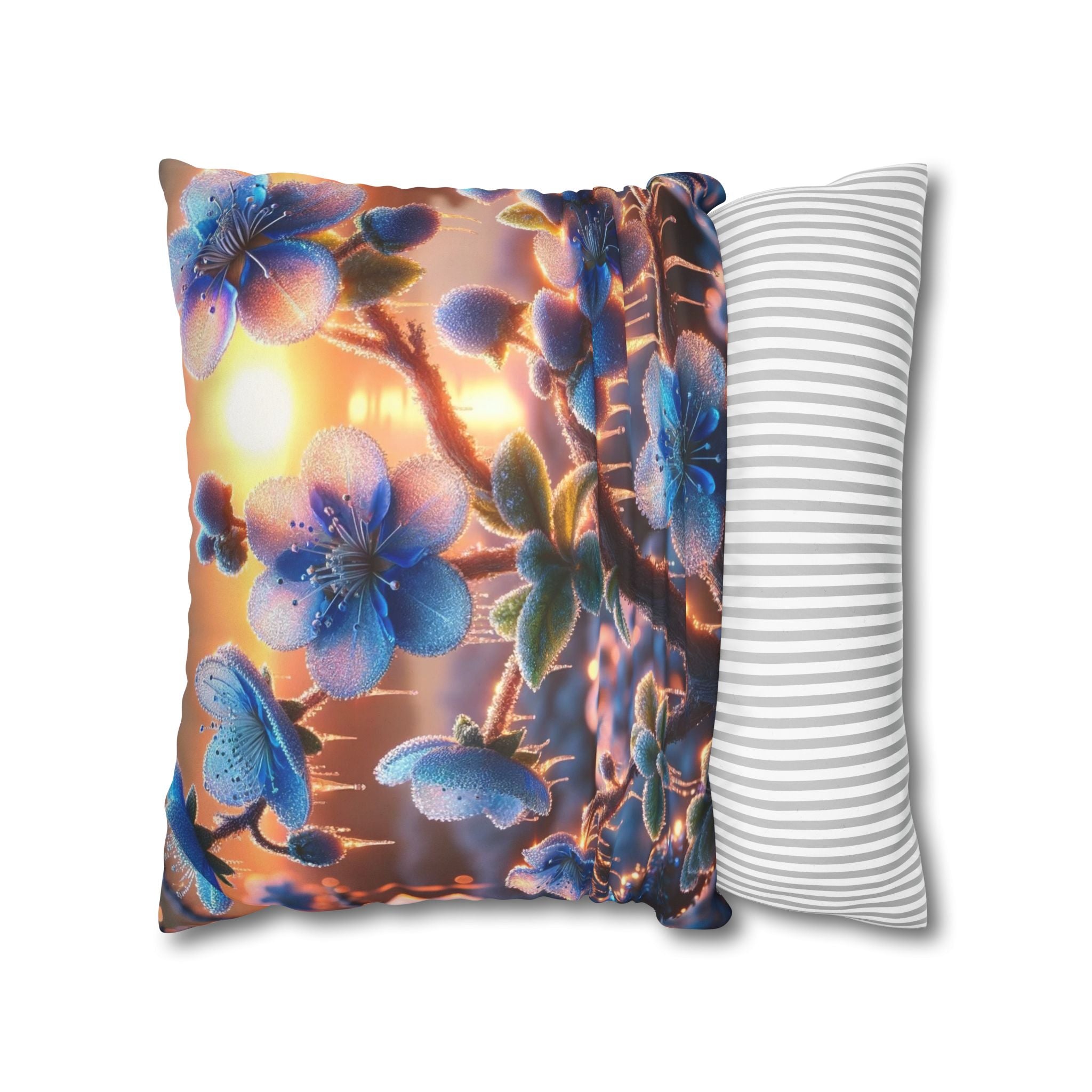 Blue, diamond flowers (in sun set) - Suede Square Pillowcase