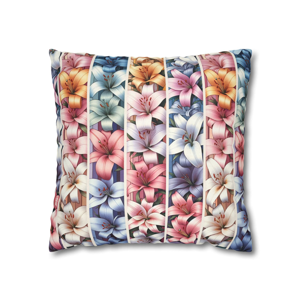 Pastel coloured Lilies in columns - Polyester Square Pillowcase