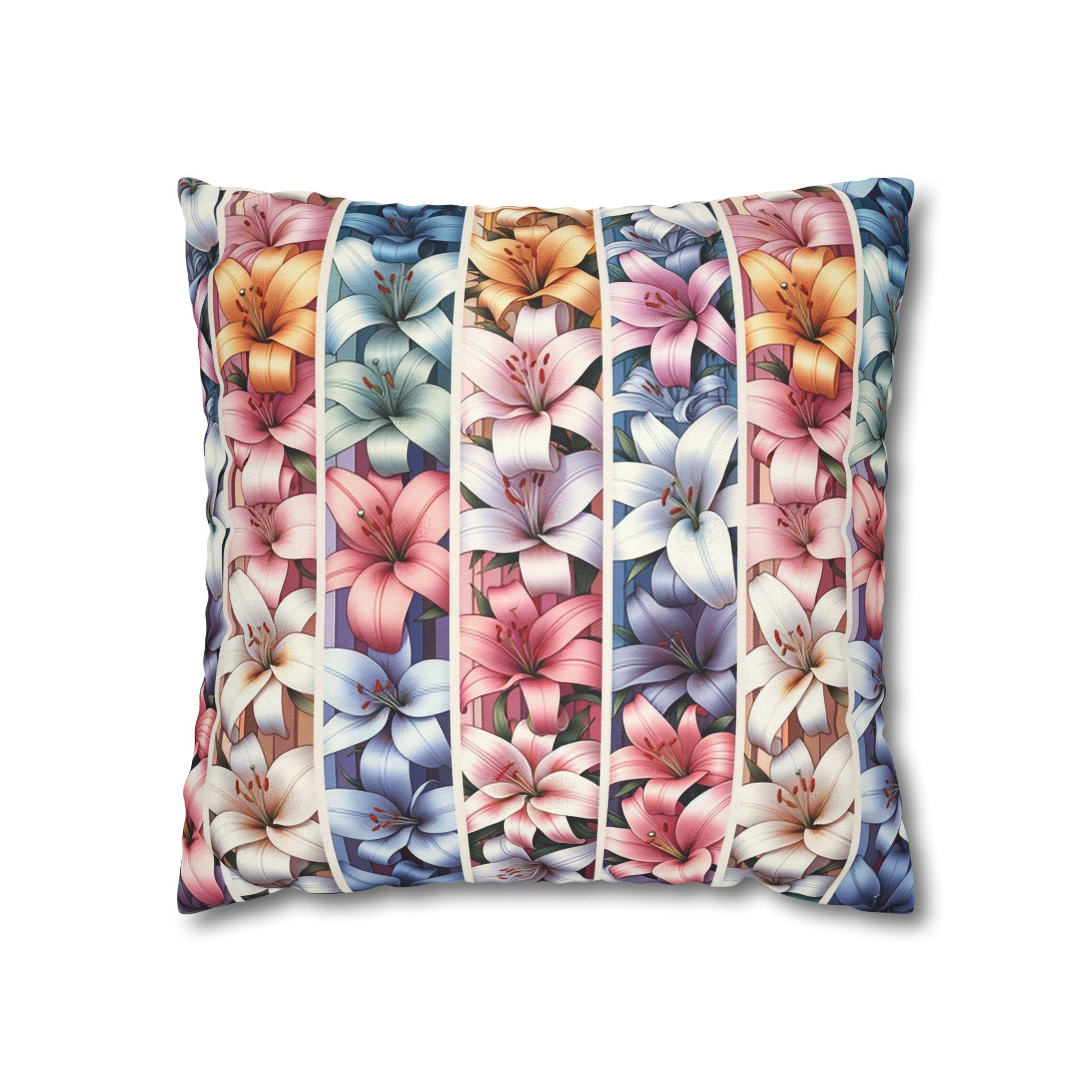 Pastel coloured Lilies in columns - Polyester Square Pillowcase