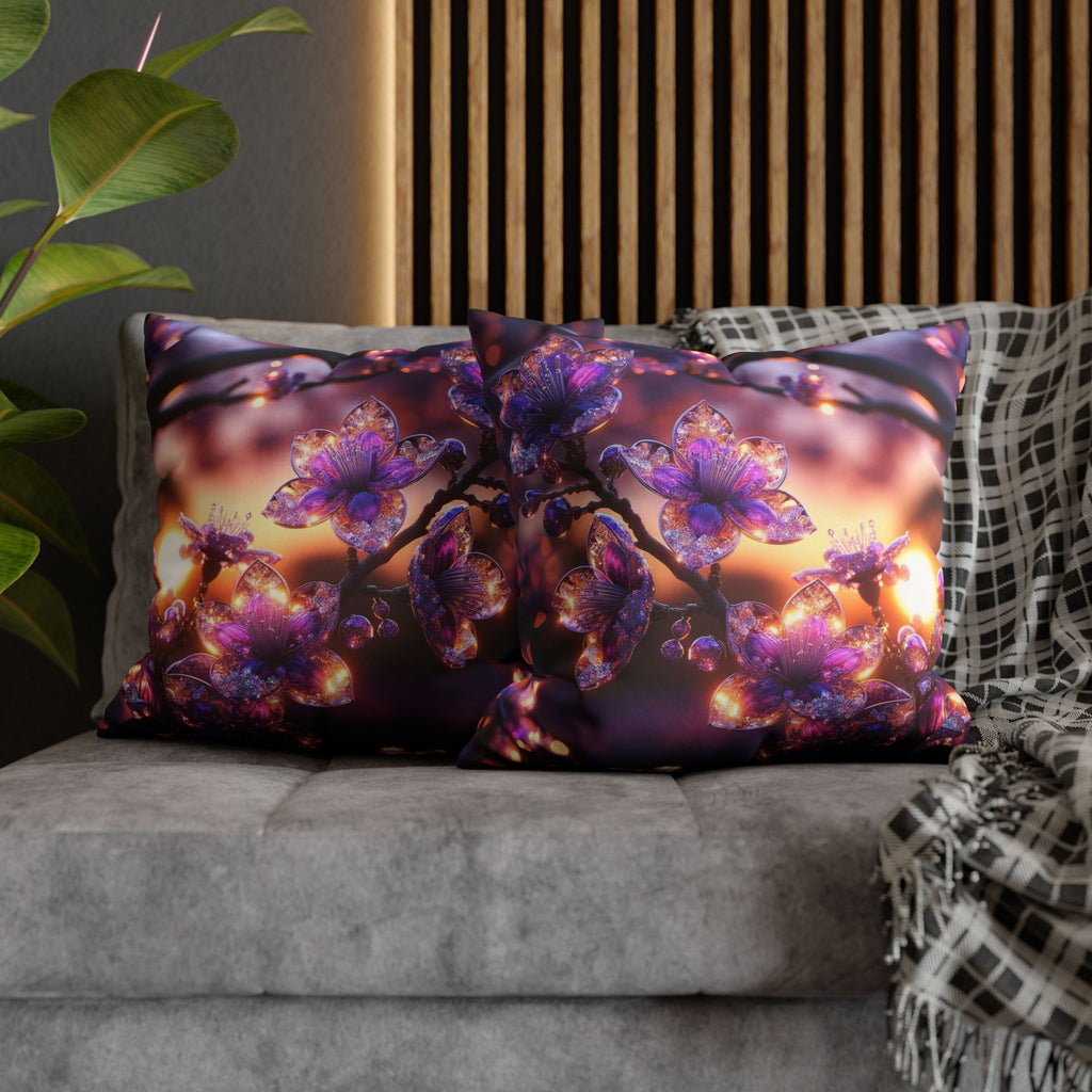 Purple crystal flowers - Suede Square Pillowcase