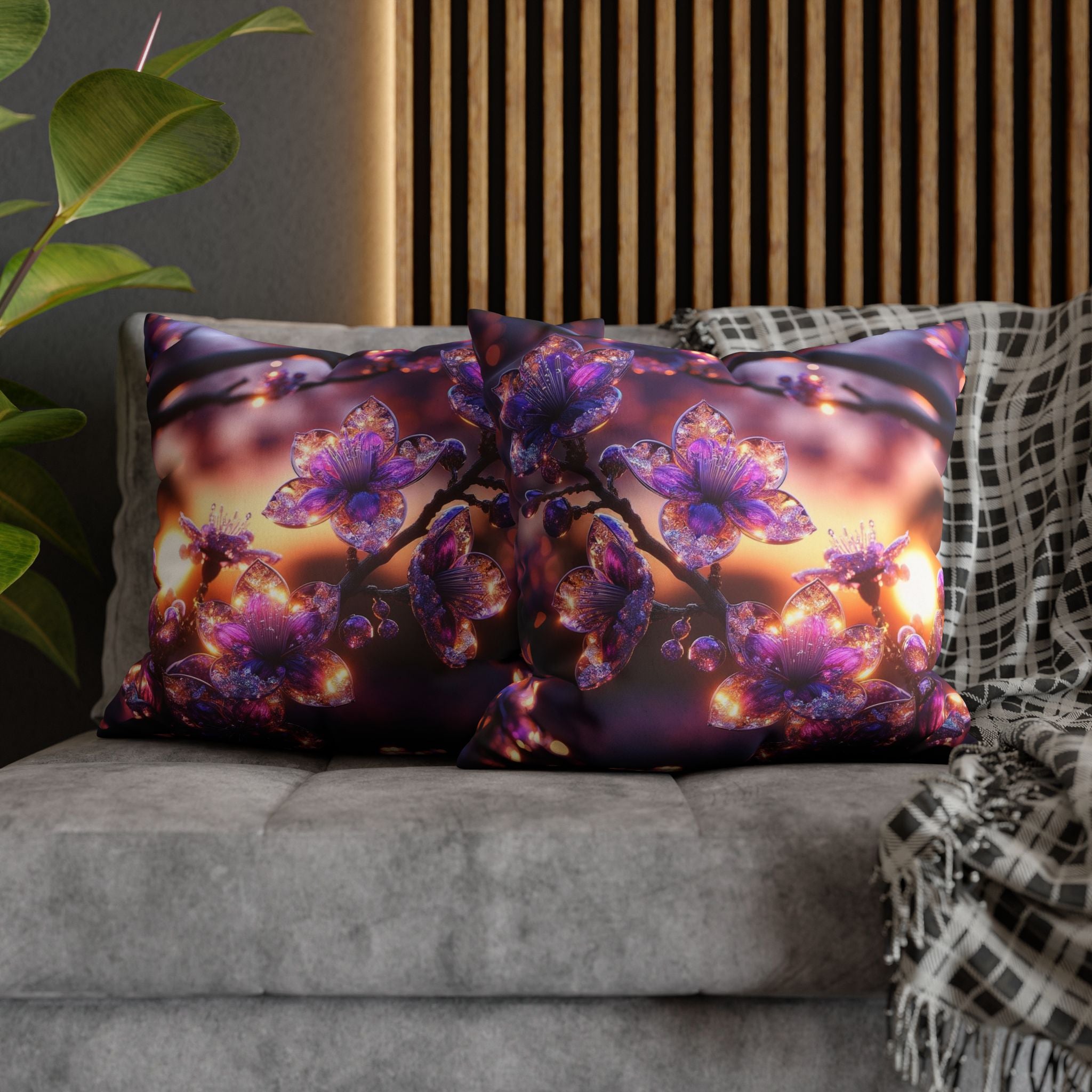 Purple crystal flowers - Suede Square Pillowcase