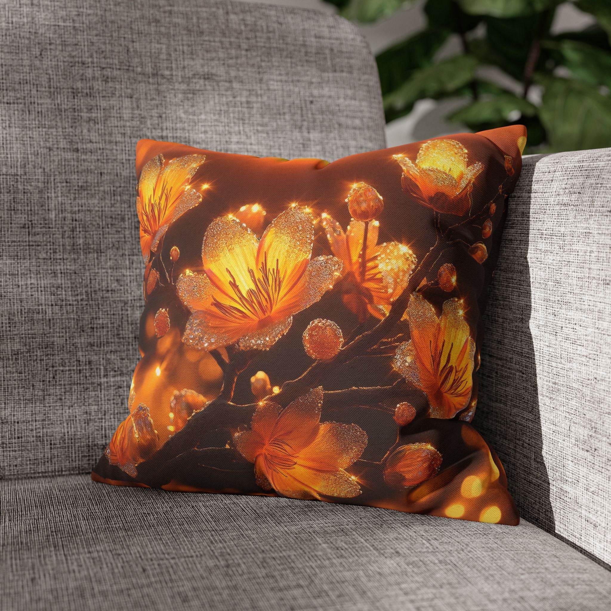 Yellow flowers in sunset - Polyester Square Pillowcase