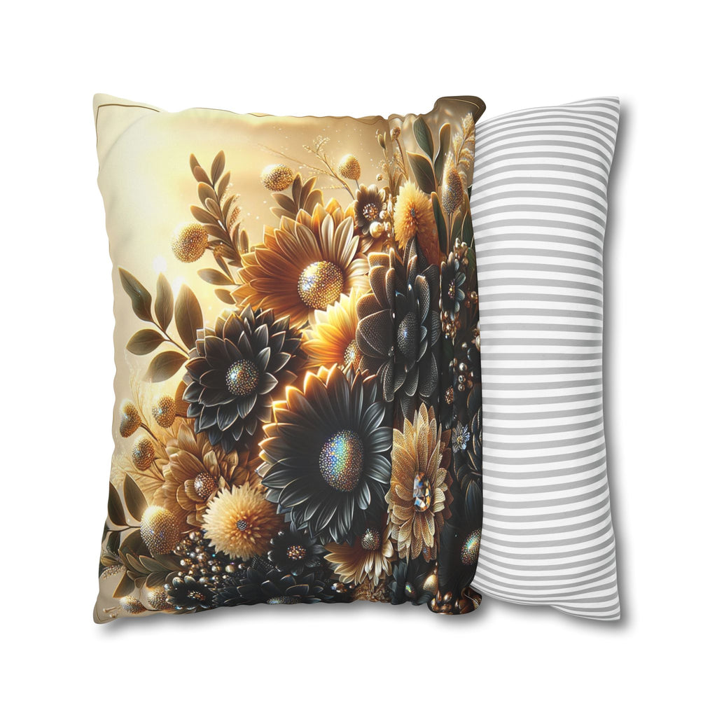 Black and golden Bouquet (with golden background) - Suede Square Pillowcase