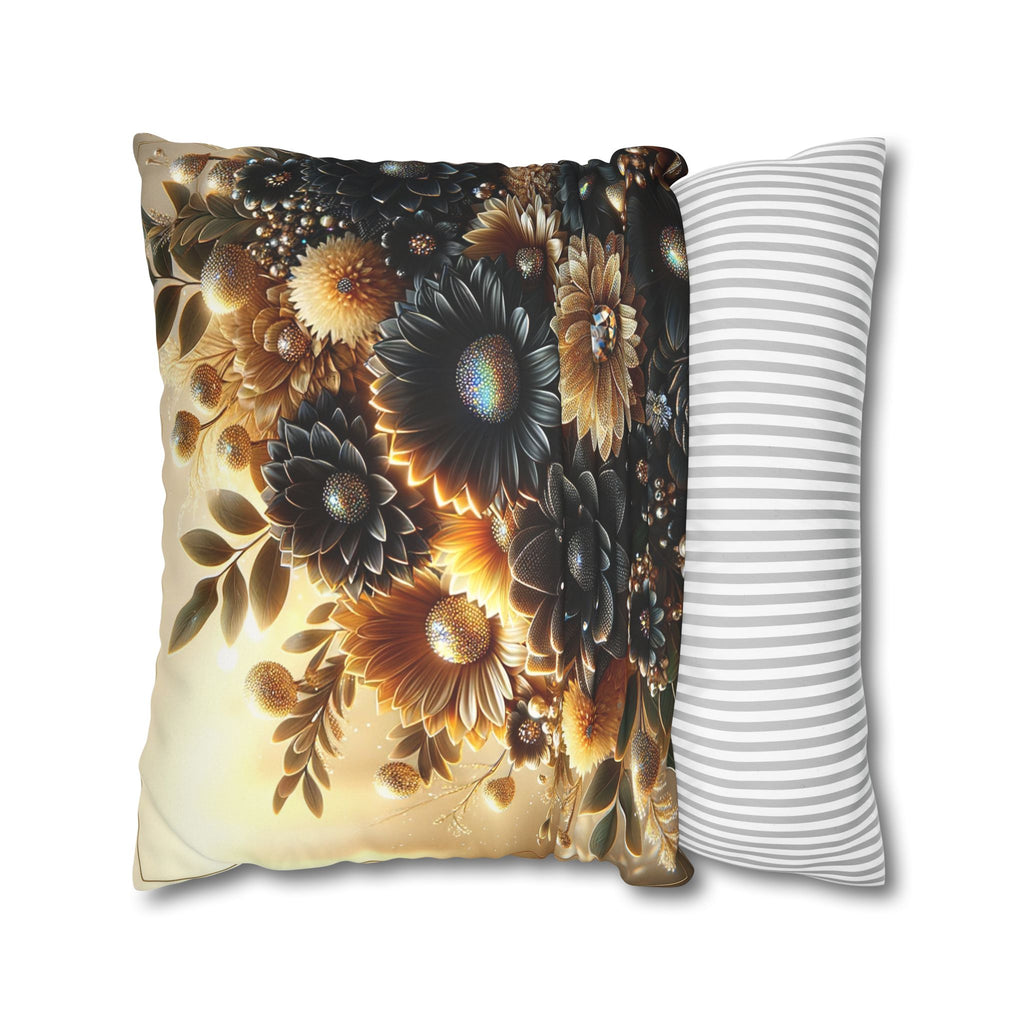 Black and golden Bouquet (with golden background) - Suede Square Pillowcase