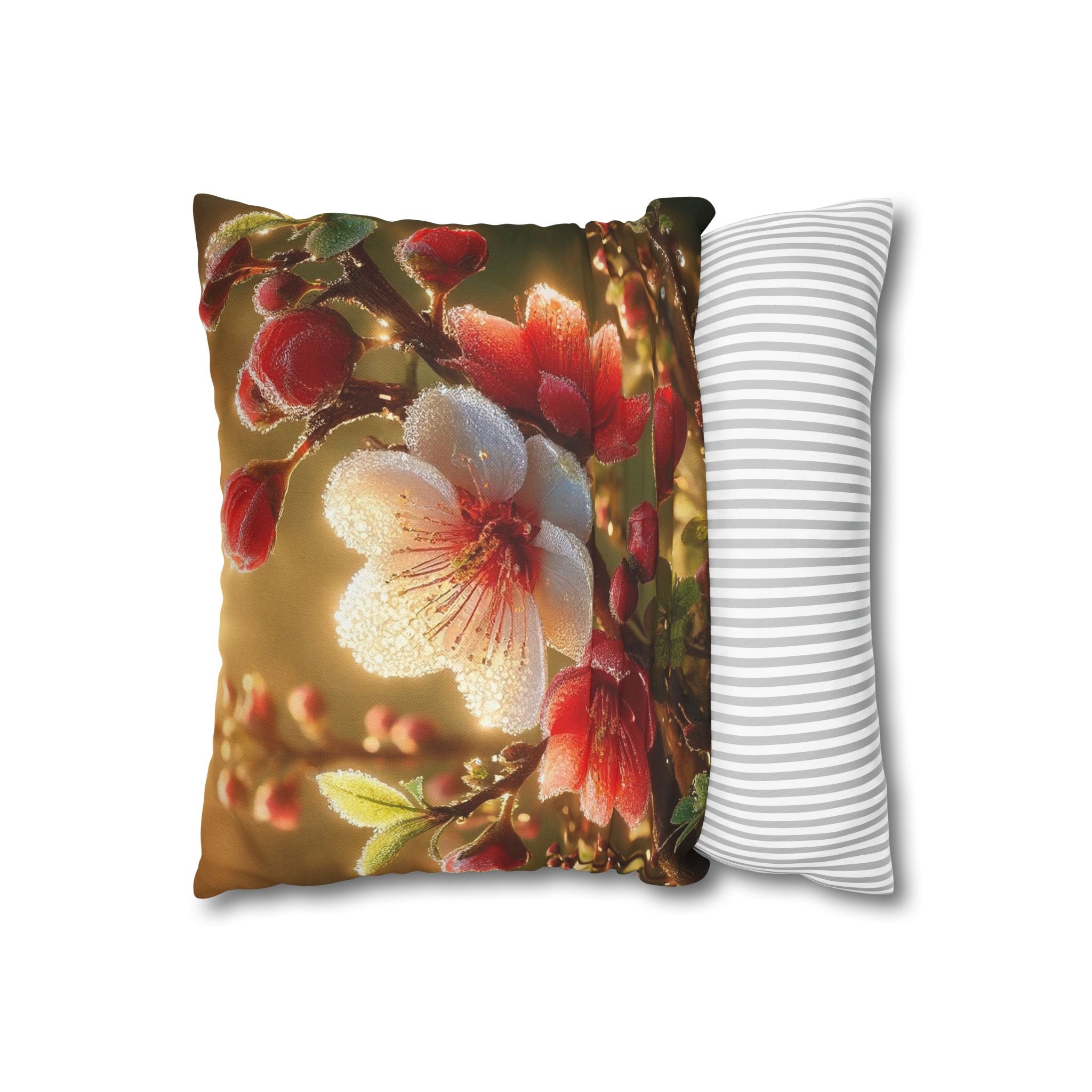 Red & white flowers in light background - Polyester Square Pillowcase