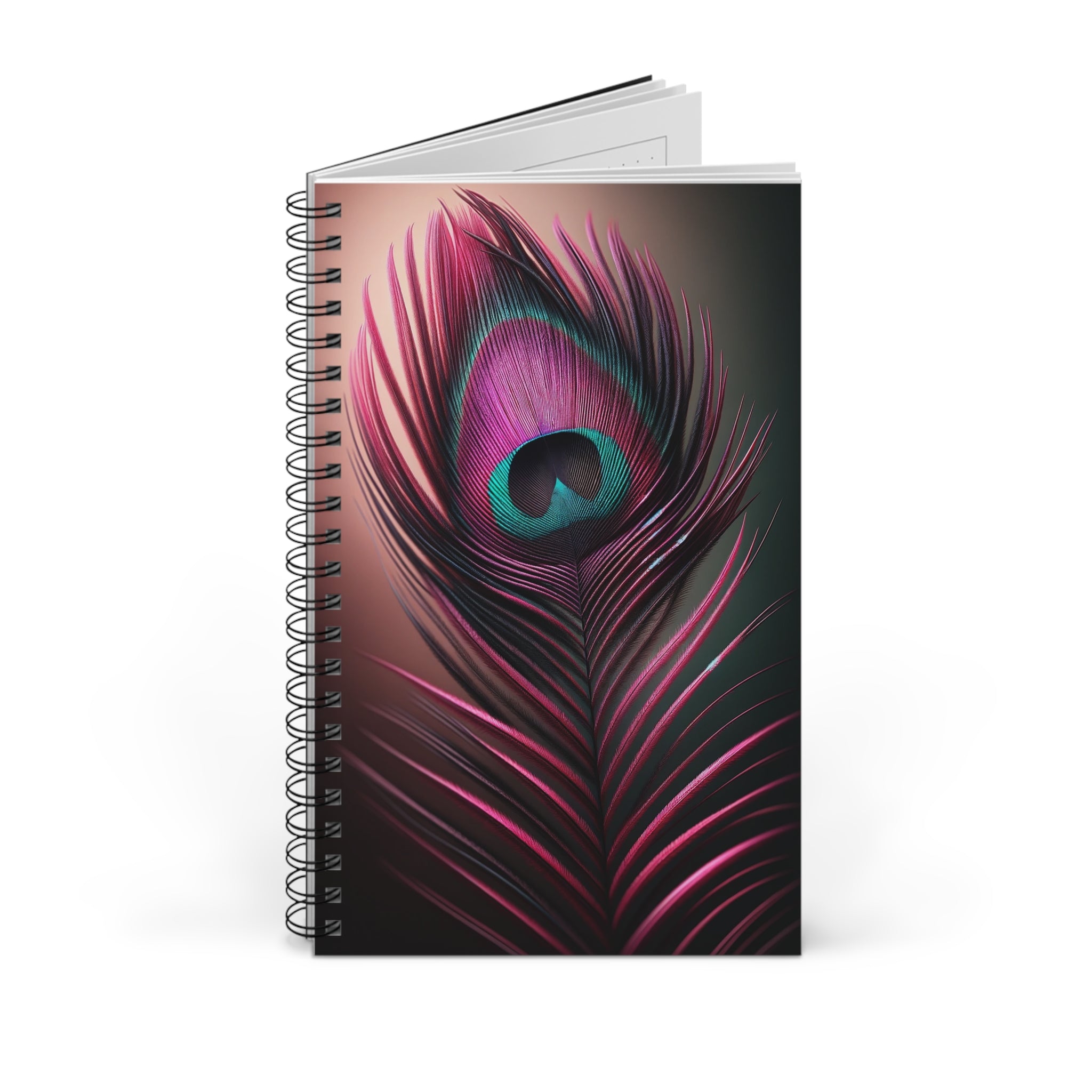 Fantasy Peacock Feather Fuchsia-Black - Spiral Journal