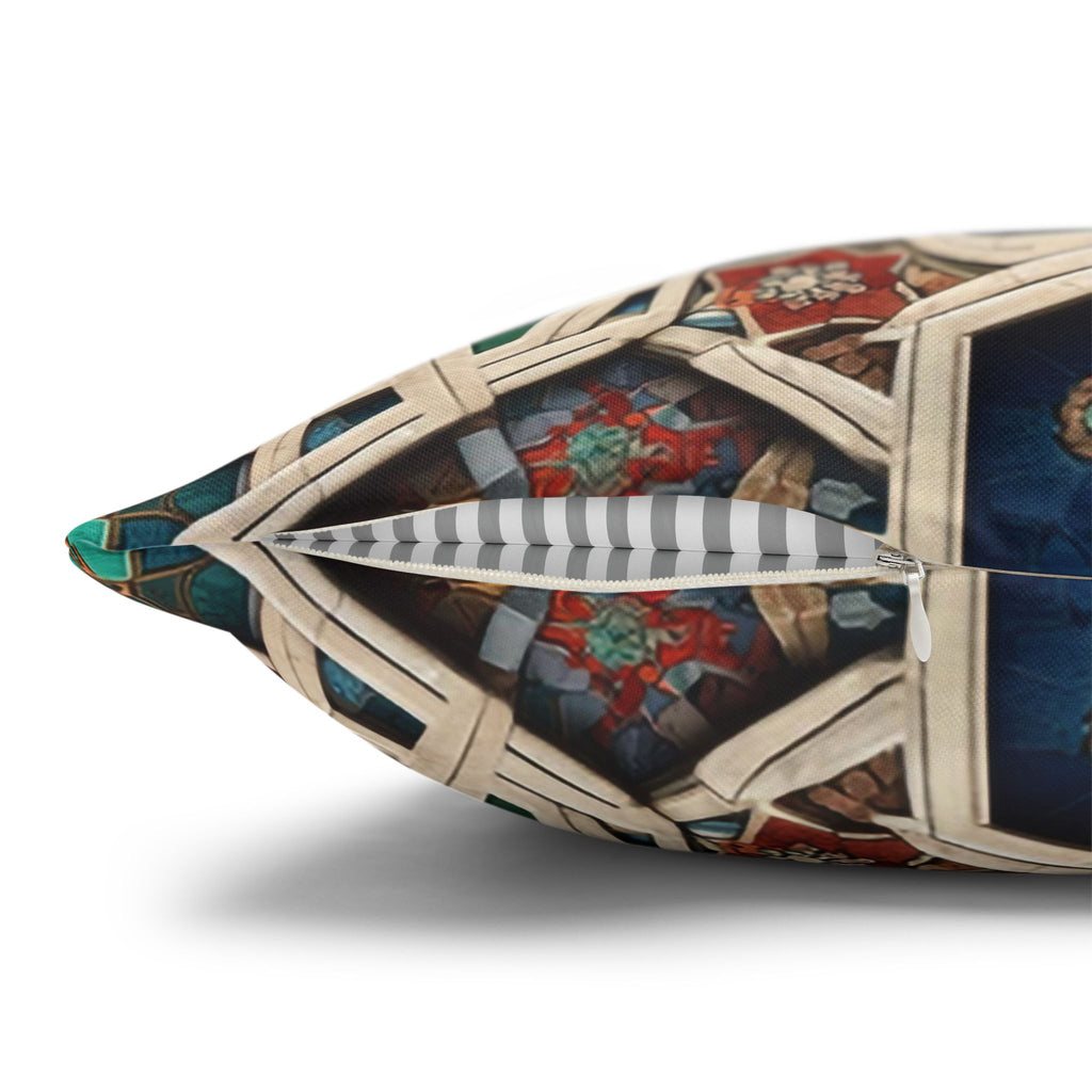 Persian Art , orange-blue - Polyester Square Pillowcase