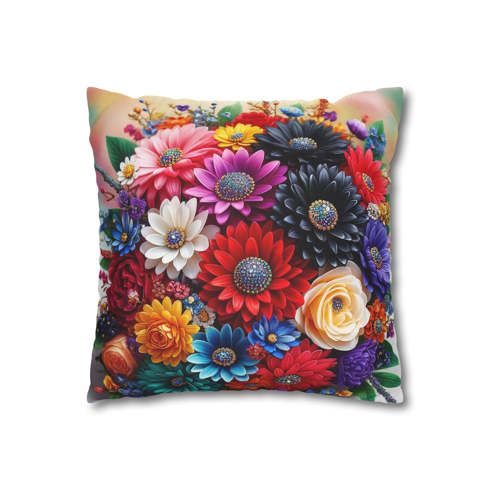 Colourful Bouquet (with diamonds) - Polyester Square Pillowcase