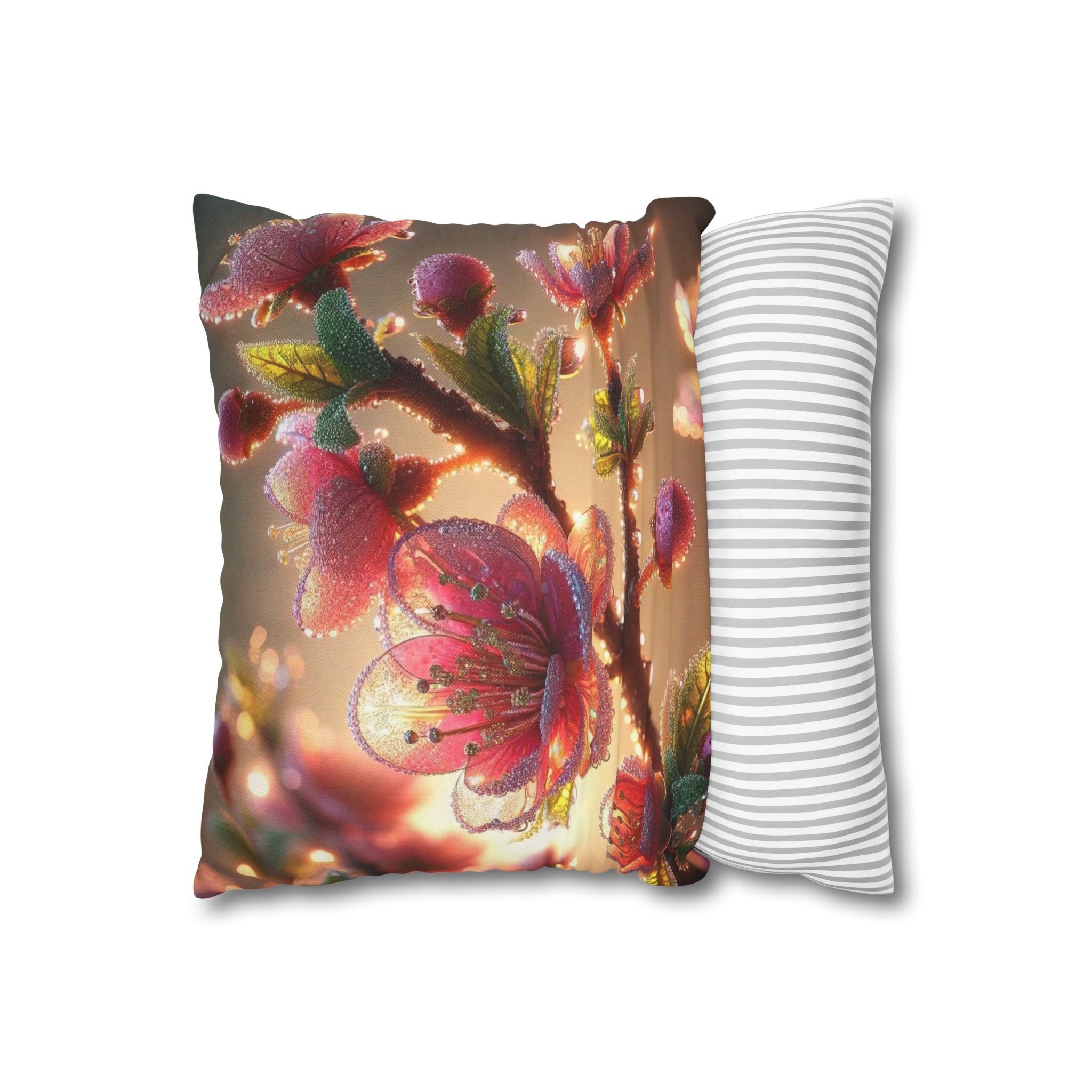 Large Pink diamond flowers - Polyester Square Pillowcase