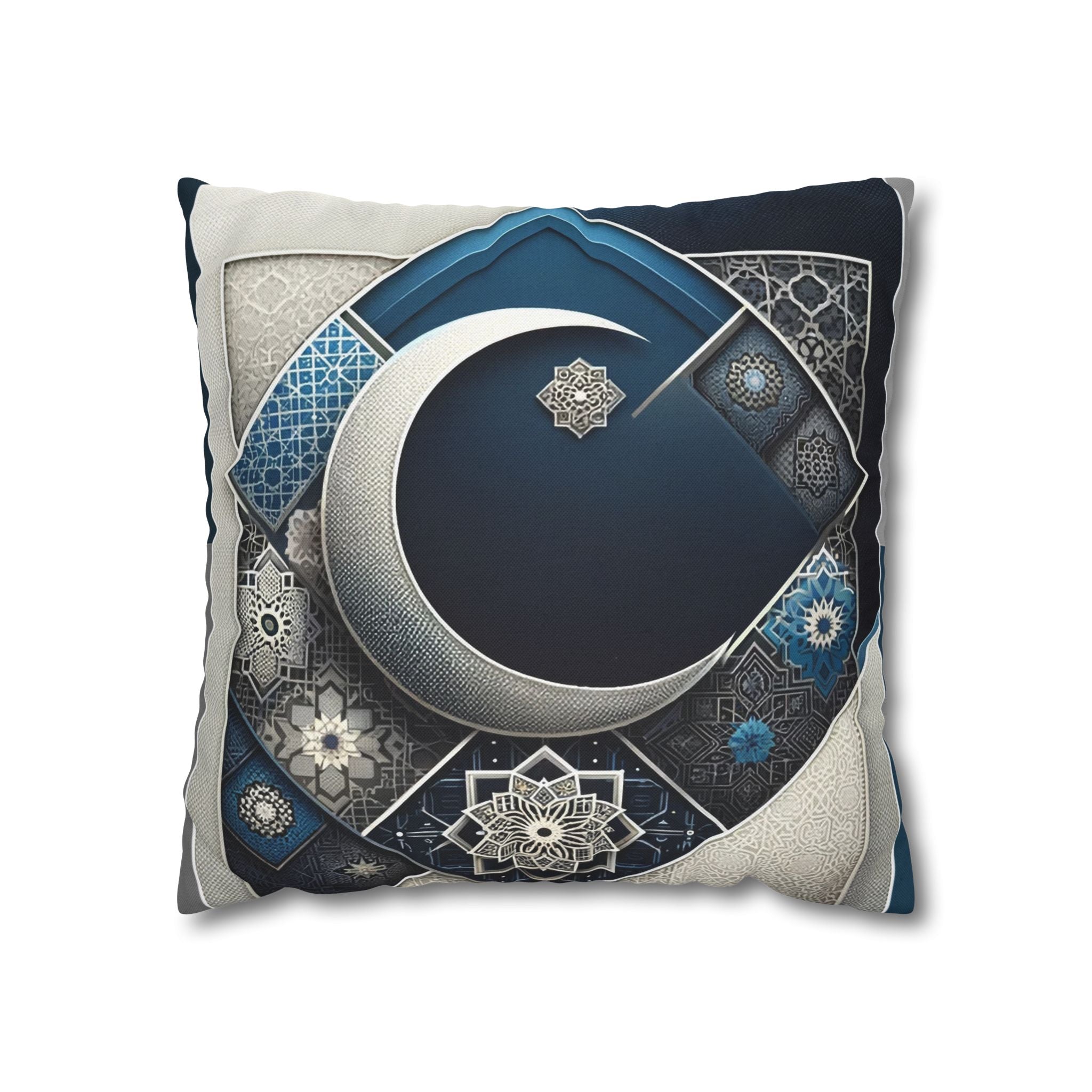 Islamic Art, Silver-blue - Polyester Square Pillowcase