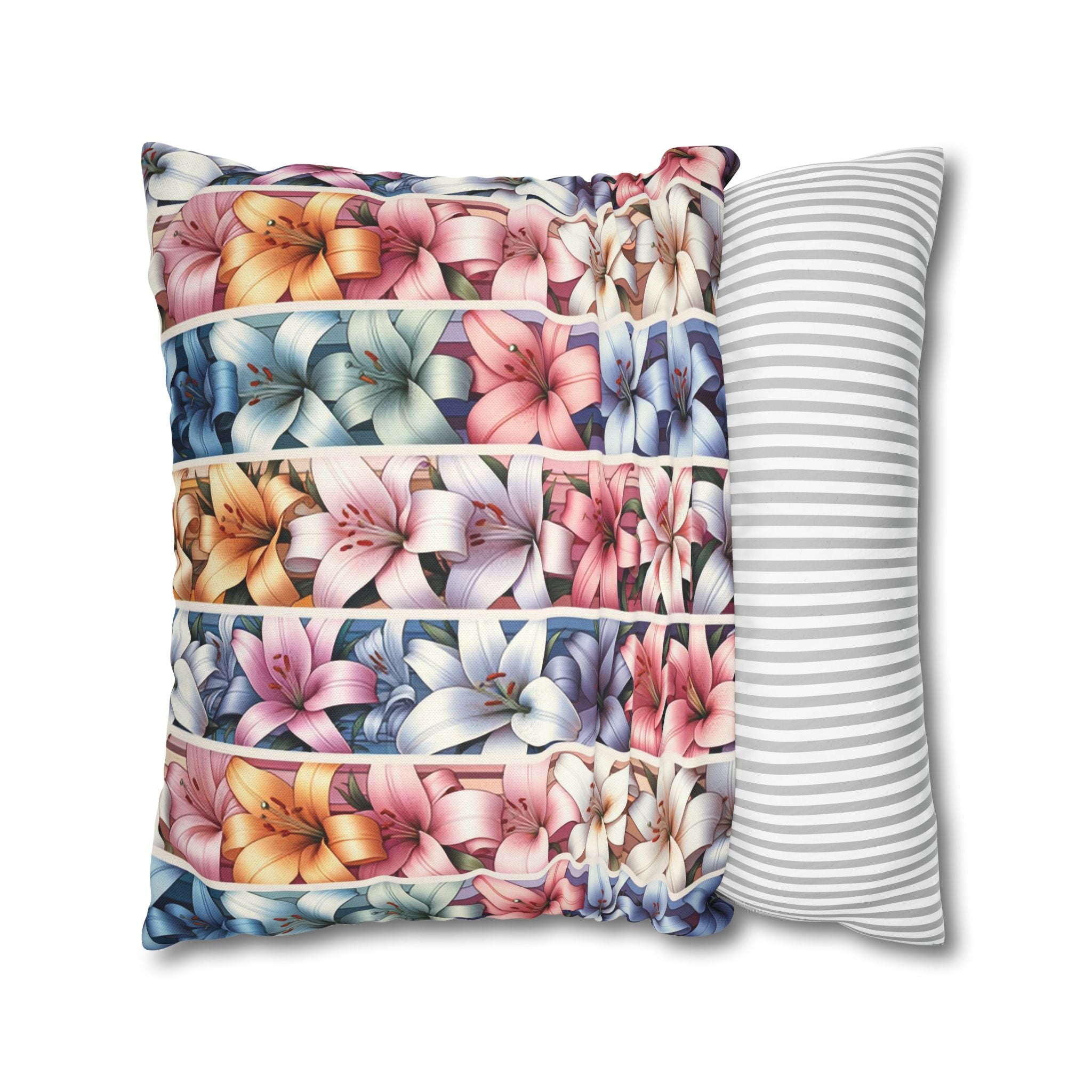 Pastel coloured Lilies in columns - Polyester Square Pillowcase
