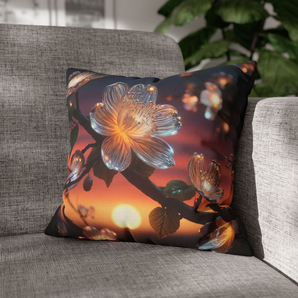 Diamond-white flowers (in sunset) - Polyester Square Pillowcase