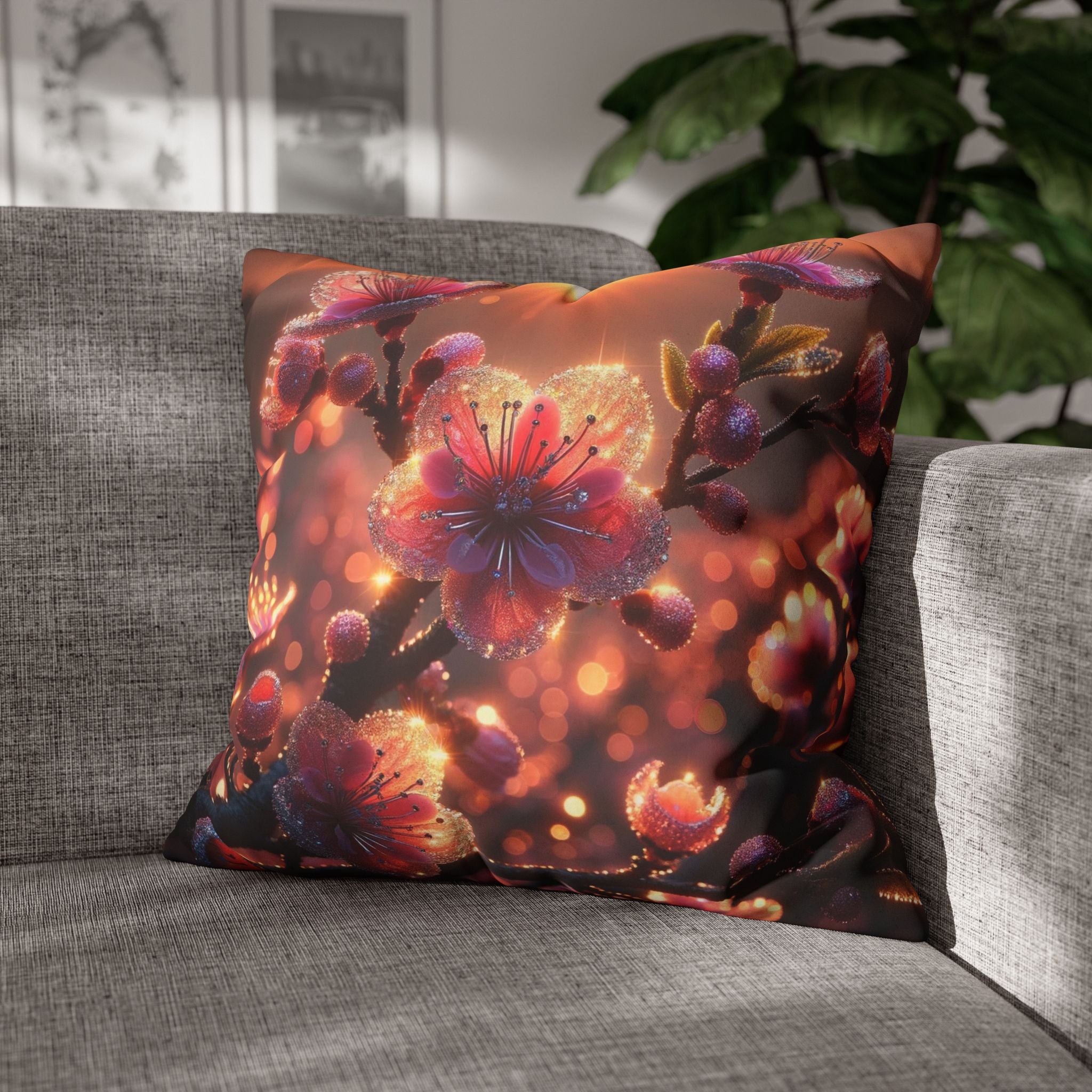 Pink diamond flowers (in sunset) - Suede Square Pillowcase