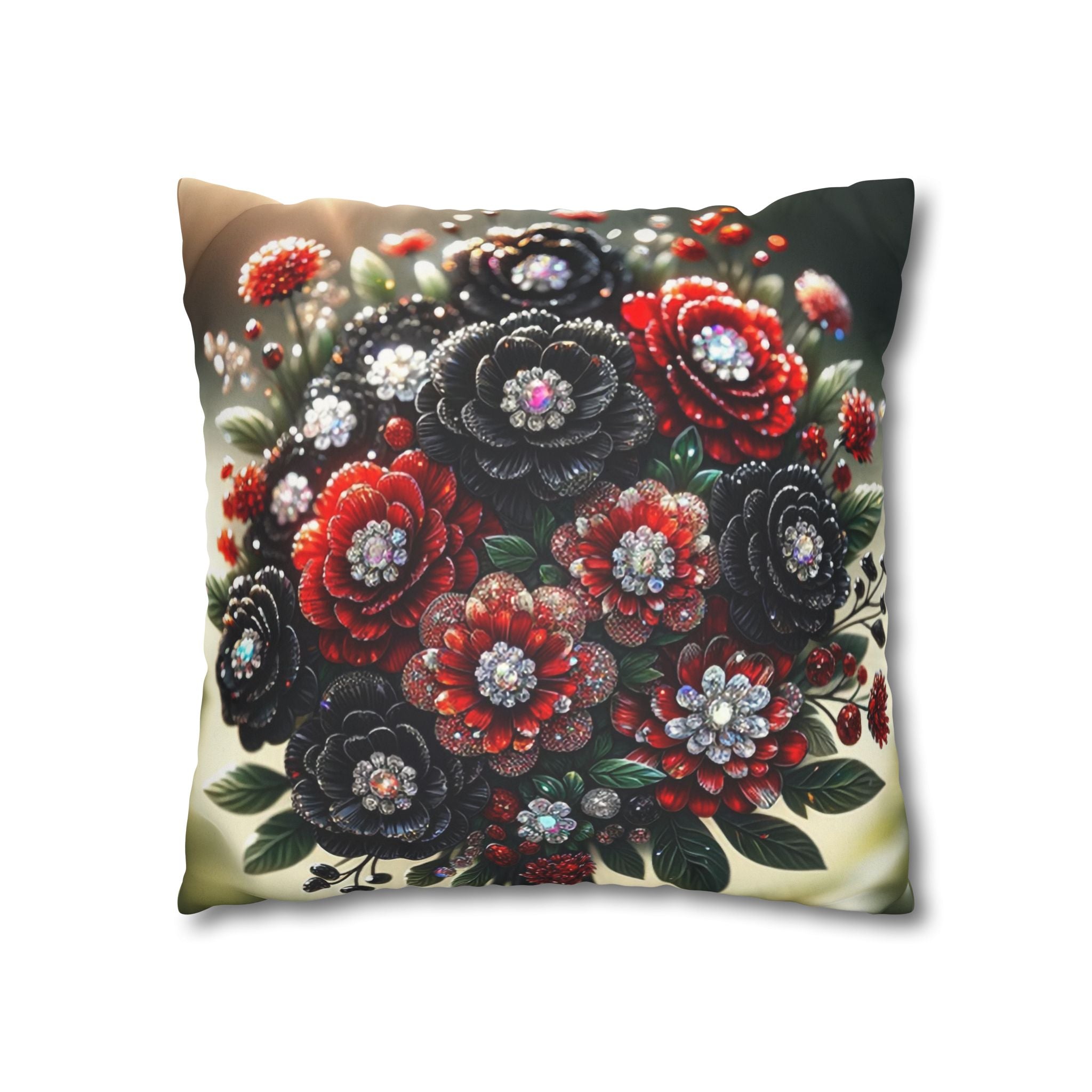 Bouquet with Black and Red flowers- Suede Square Pillowcase