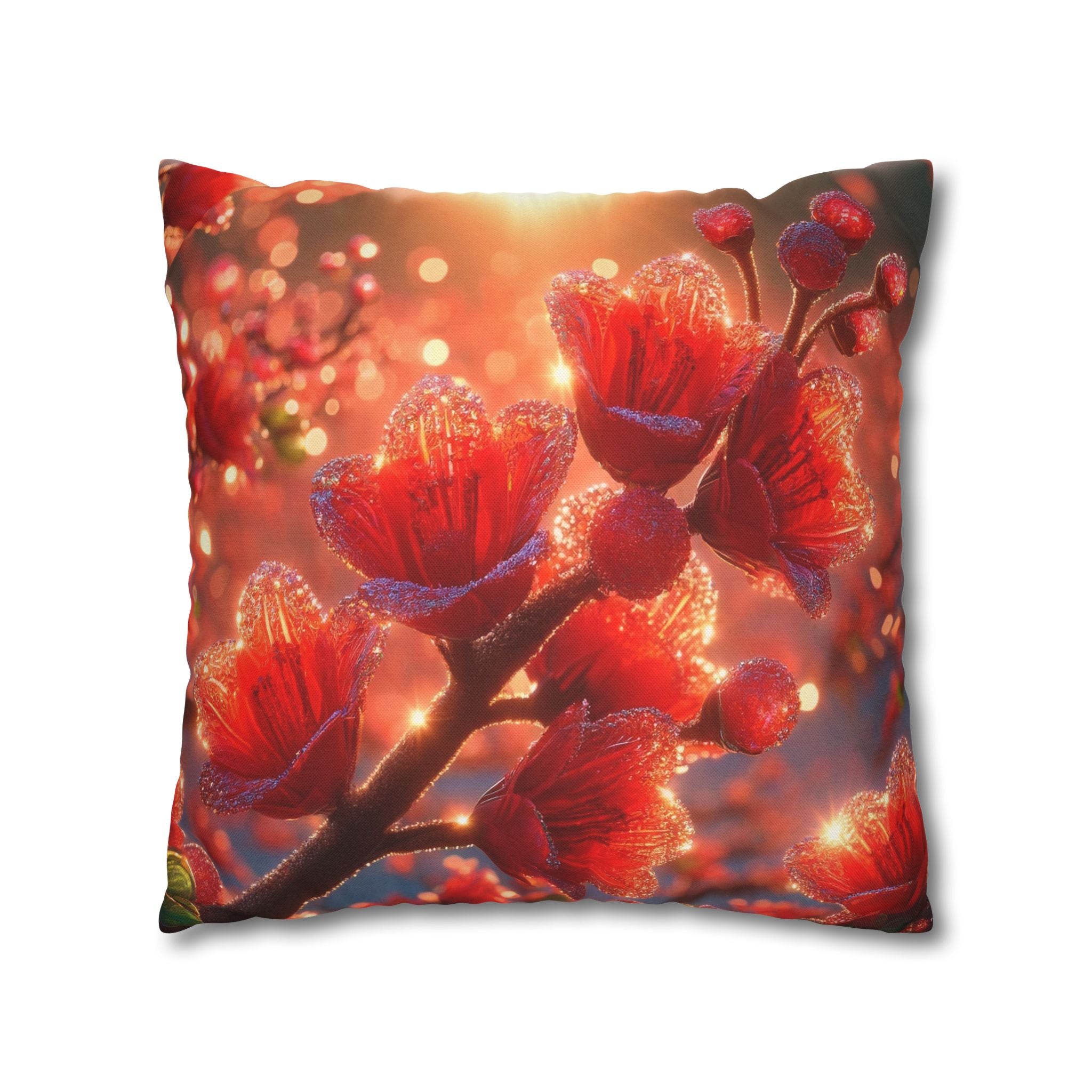 Red-diamond flowers (on red background) -  Polyester Square Pillowcase