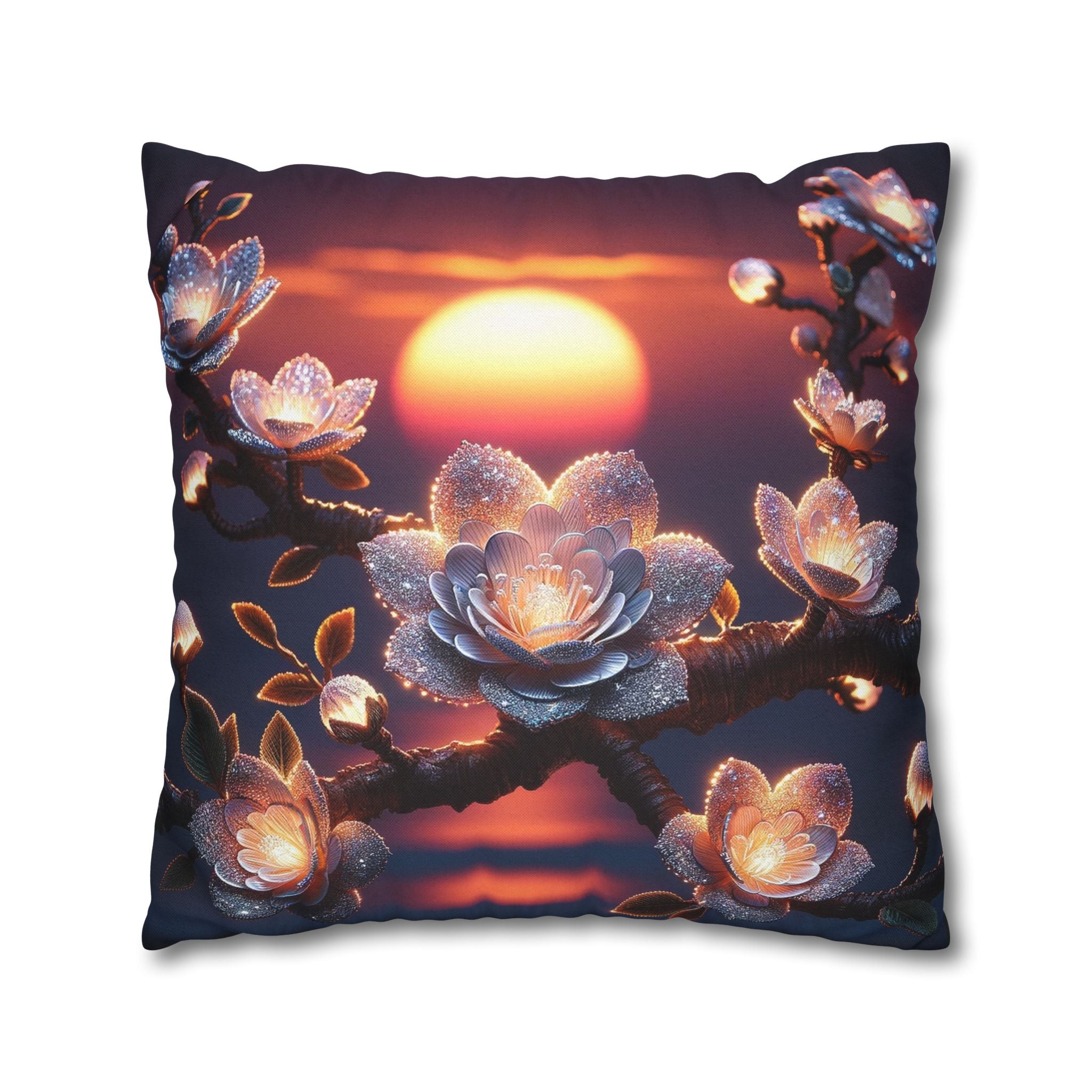 White flowers in the night - Polyester Square Pillowcase