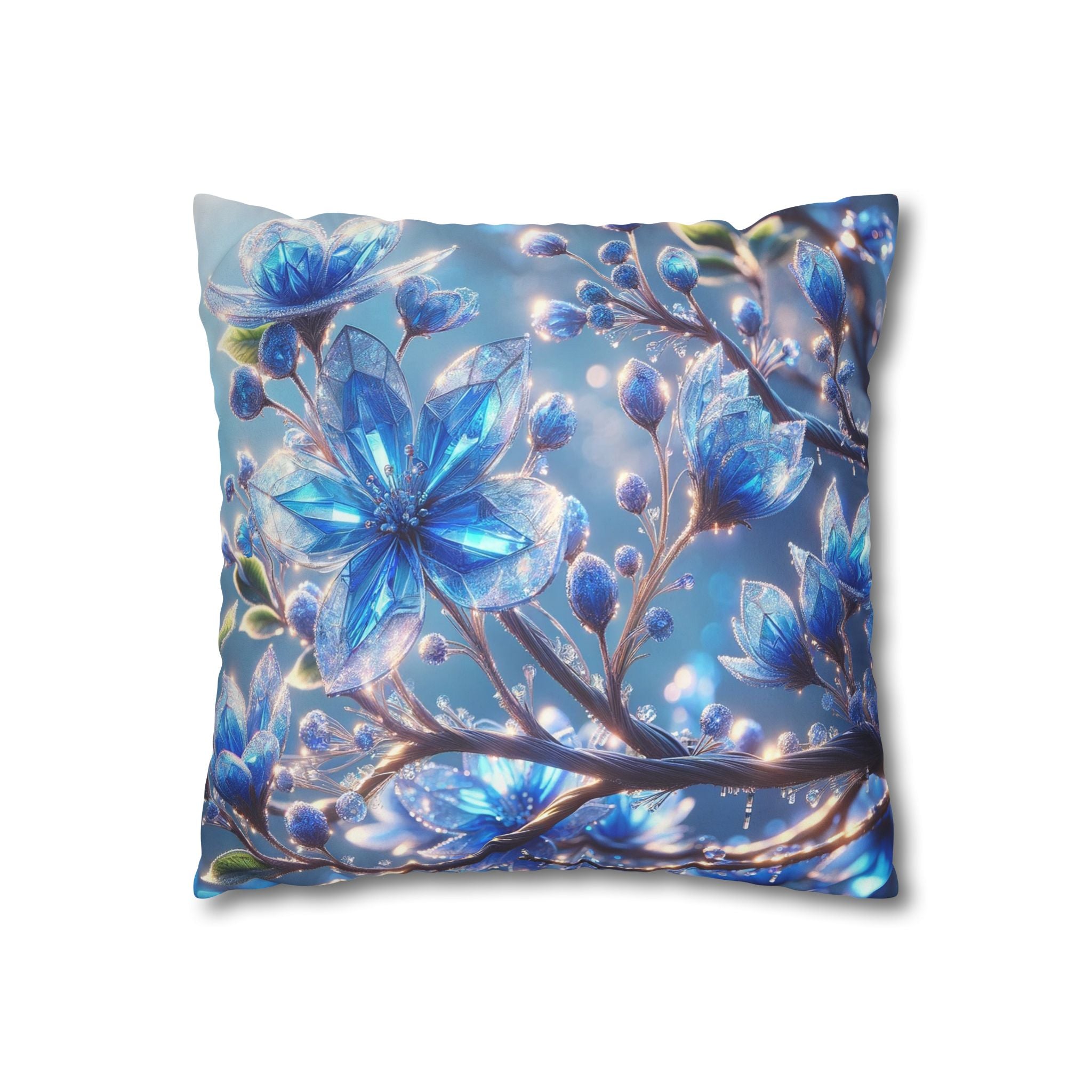 Blue, diamond flowers (with blue background) - Suede Square Pillowcase