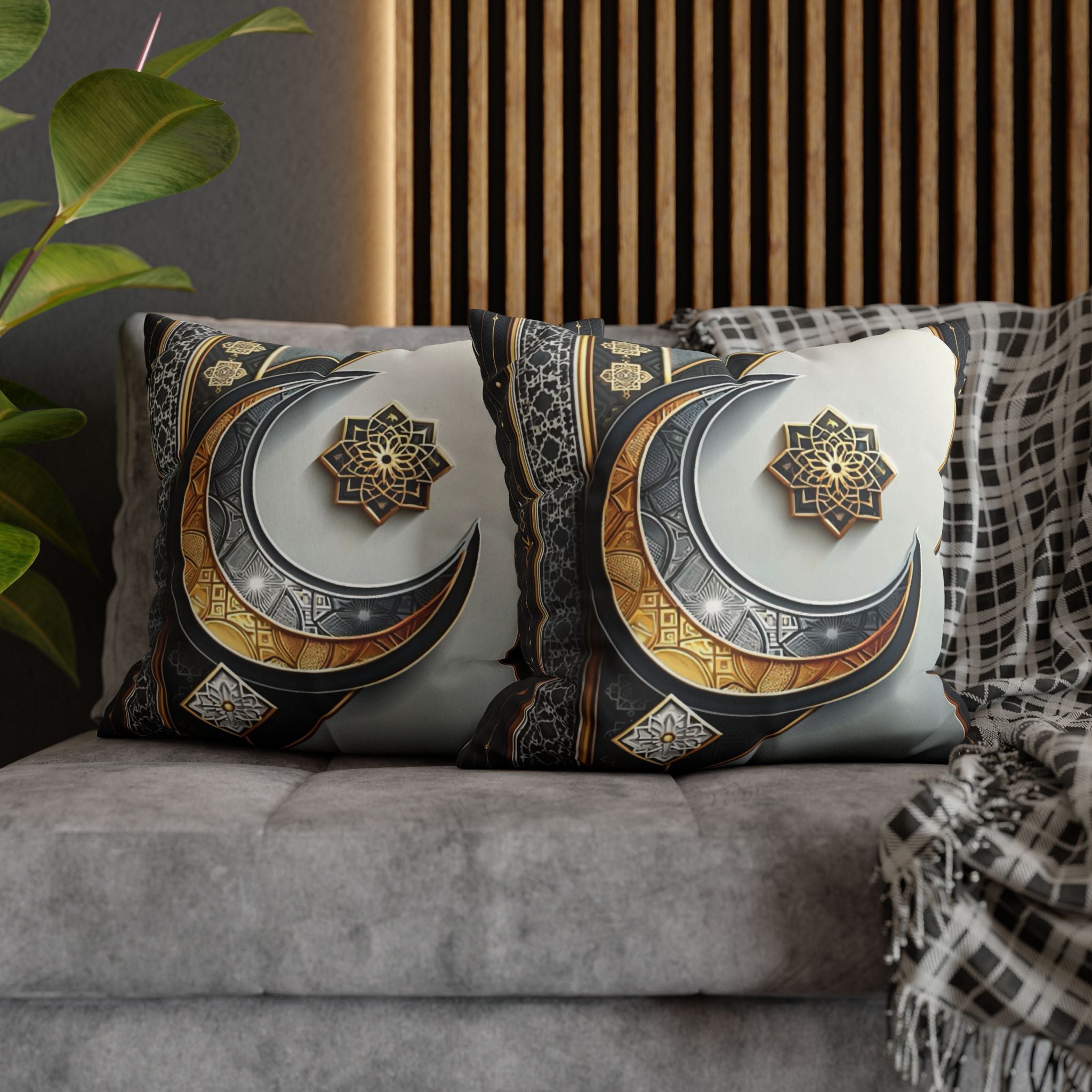 Islamic Art (gold & silver moon)) - Suede Square Pillowcase
