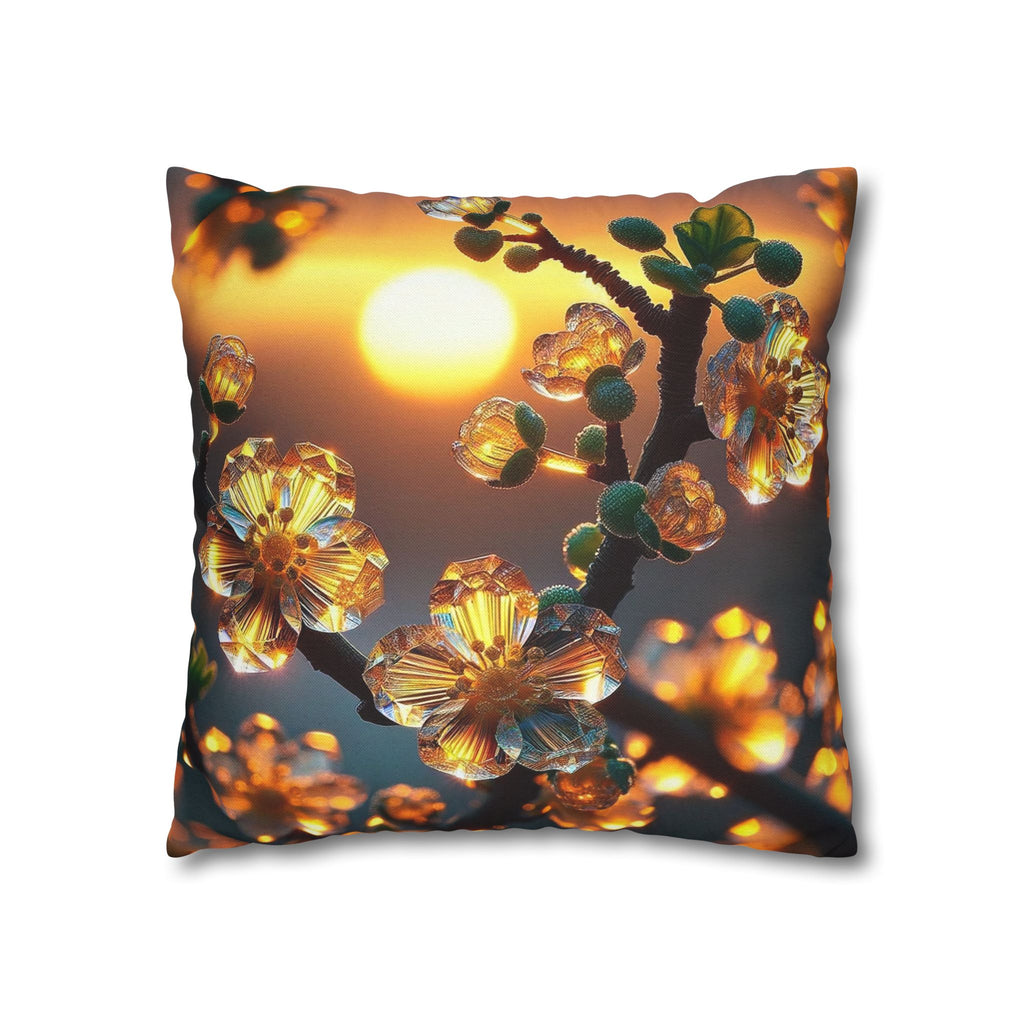 Yellow flowers in sunset - Polyester Square Pillowcase