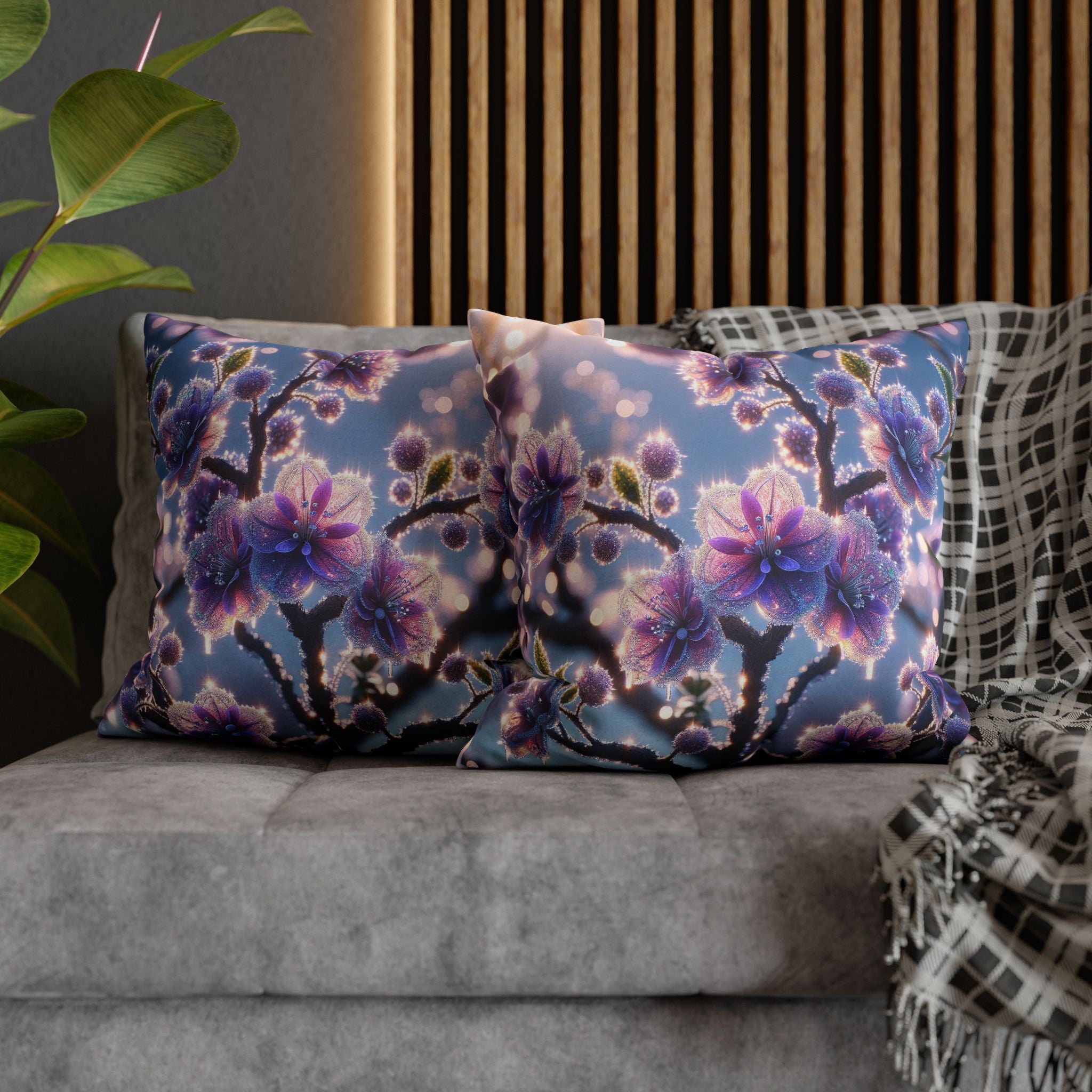 Lavender coloured flowers with sky blue background -  Polyester Square Pillowcase