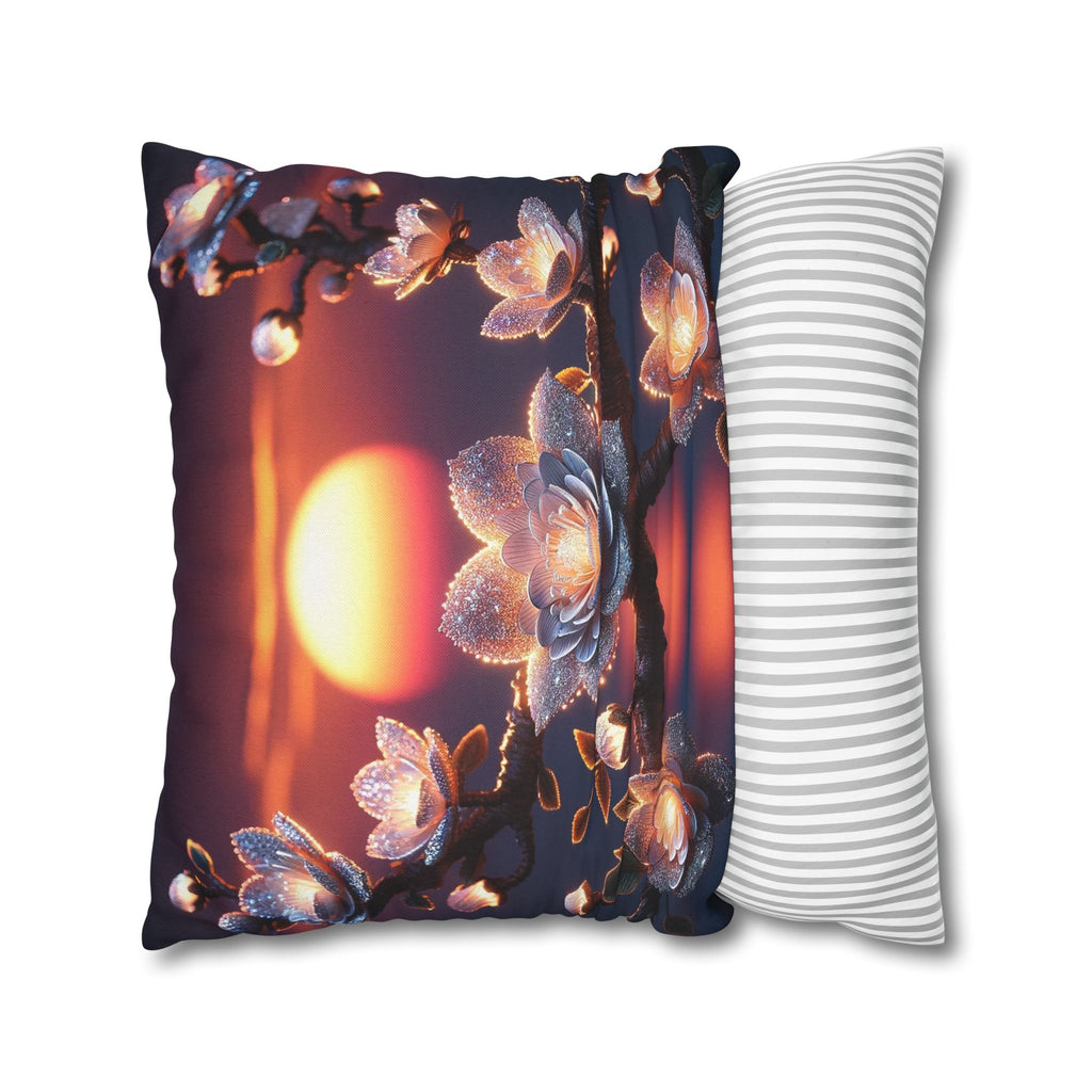White flowers in the night - Polyester Square Pillowcase