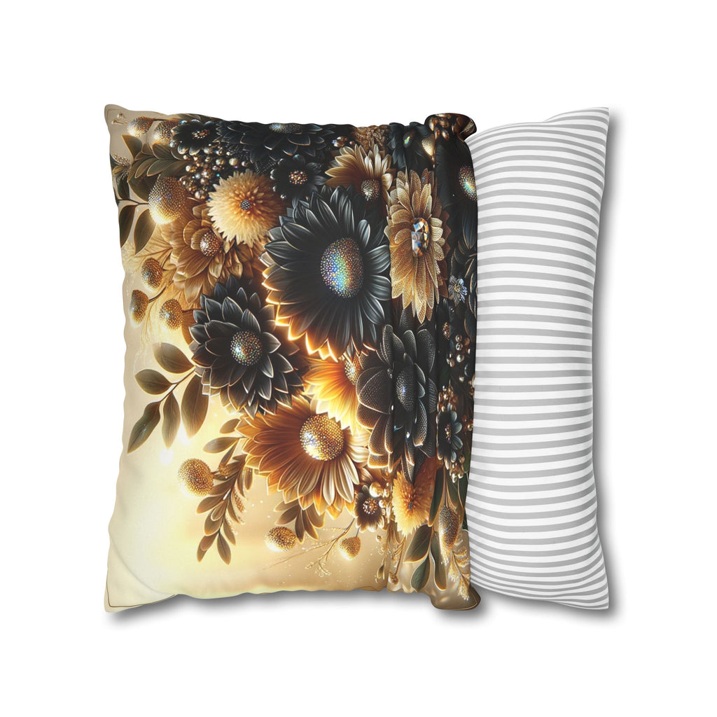 Black and golden Bouquet (with golden background) - Suede Square Pillowcase