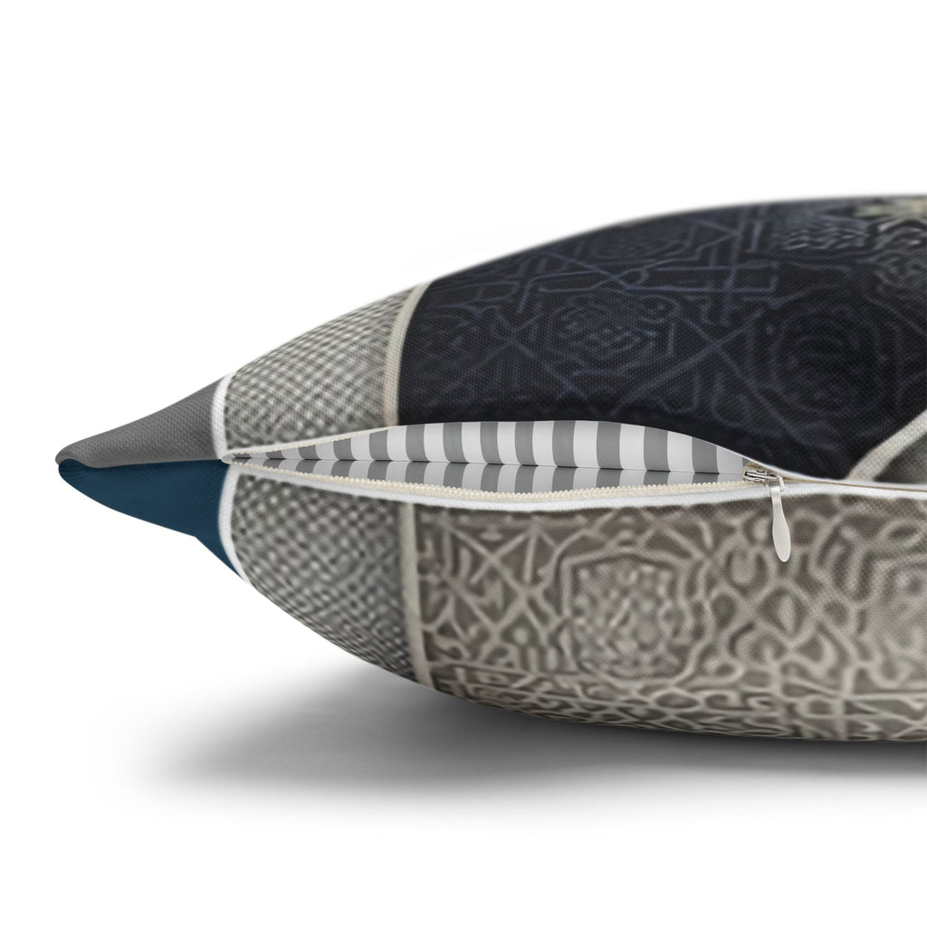 Islamic Art, Silver-blue - Polyester Square Pillowcase