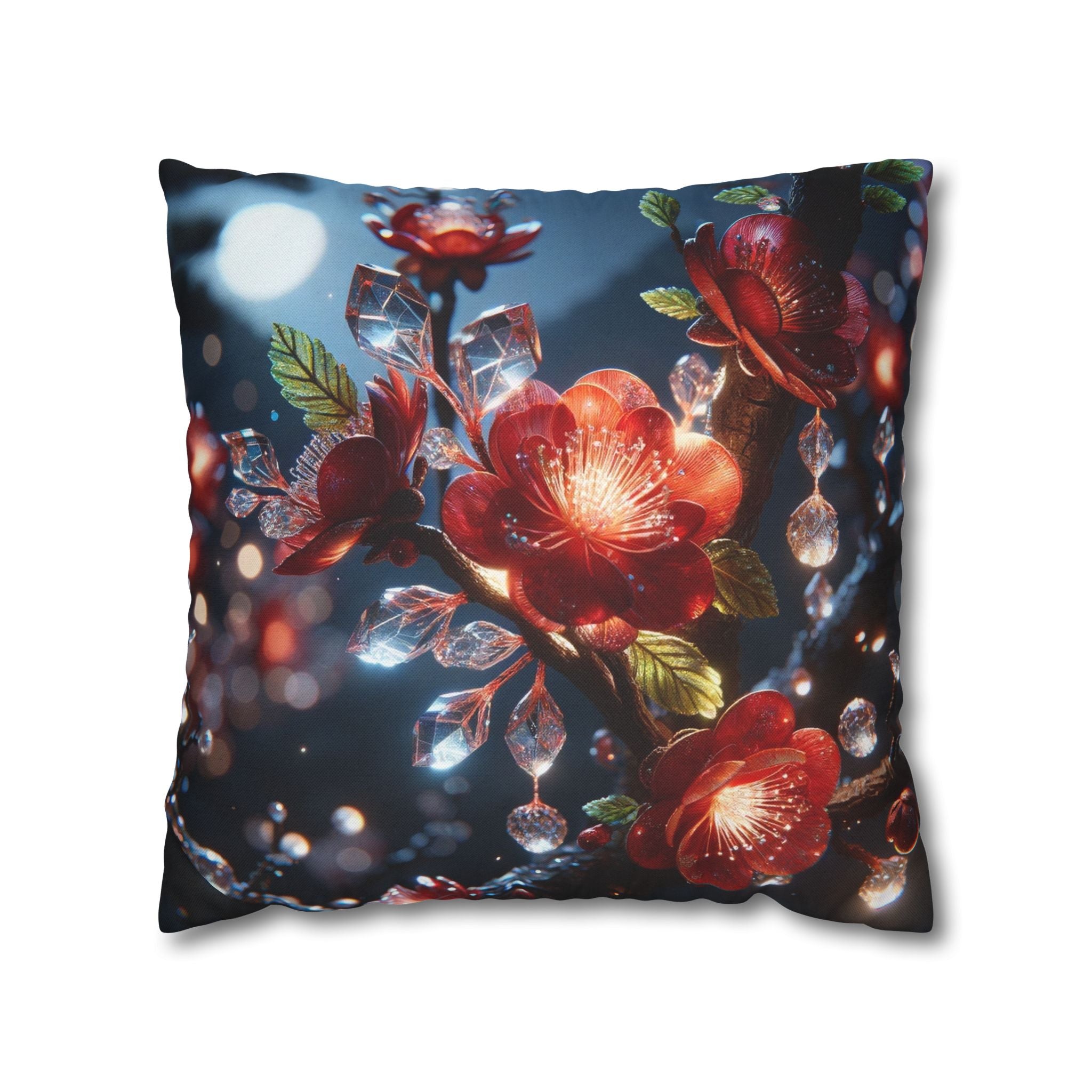 Red flowers in the night - Polyester Square Pillowcase