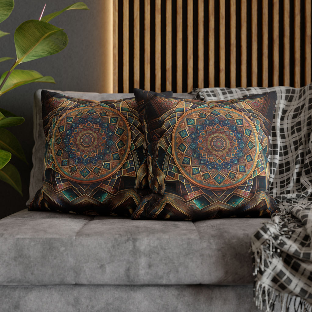 Persian art, brown-blue - Polyester Square Pillowcase