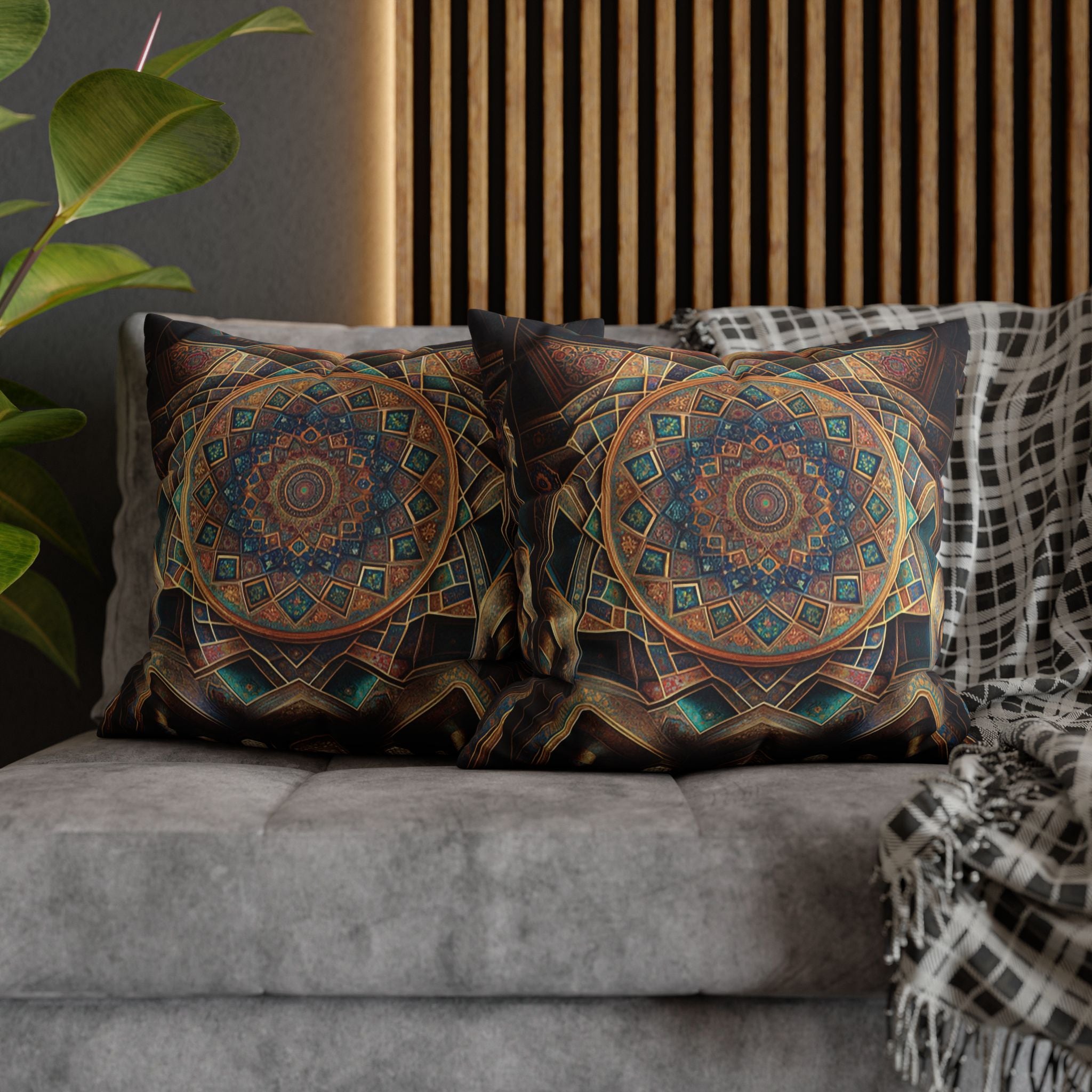 Persian art, brown-blue - Polyester Square Pillowcase