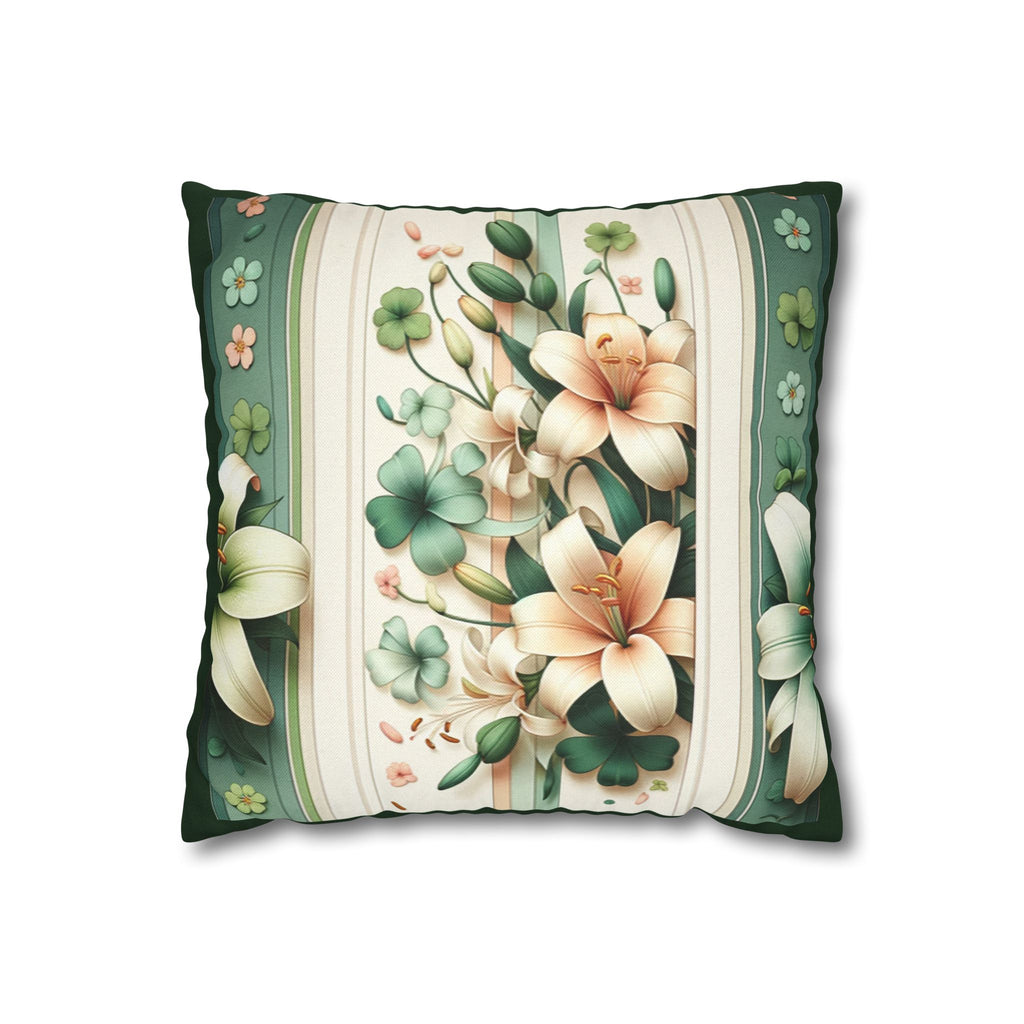 Green & peach coloured lilies - Polyester Square Pillowcase