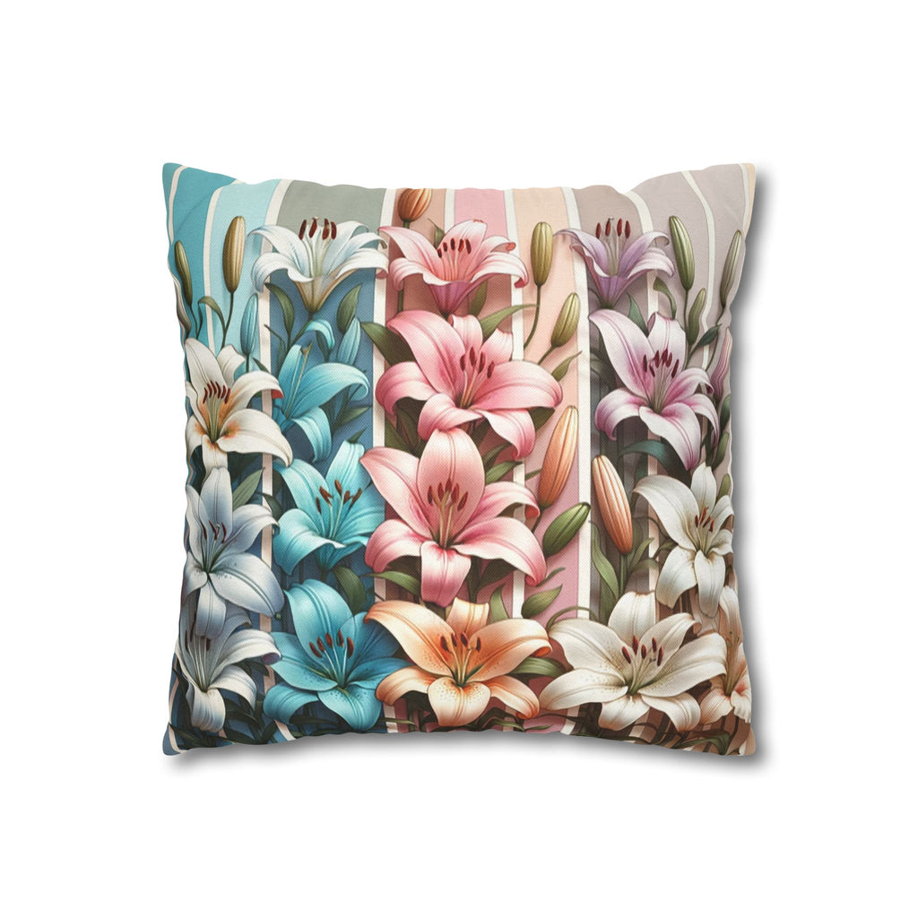 Colourful Lilies in line - Polyester Square Pillowcase