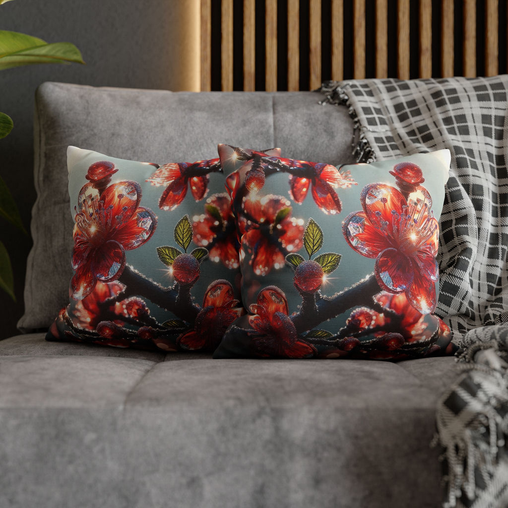 Diamond-red flowers - Polyester Square Pillowcase